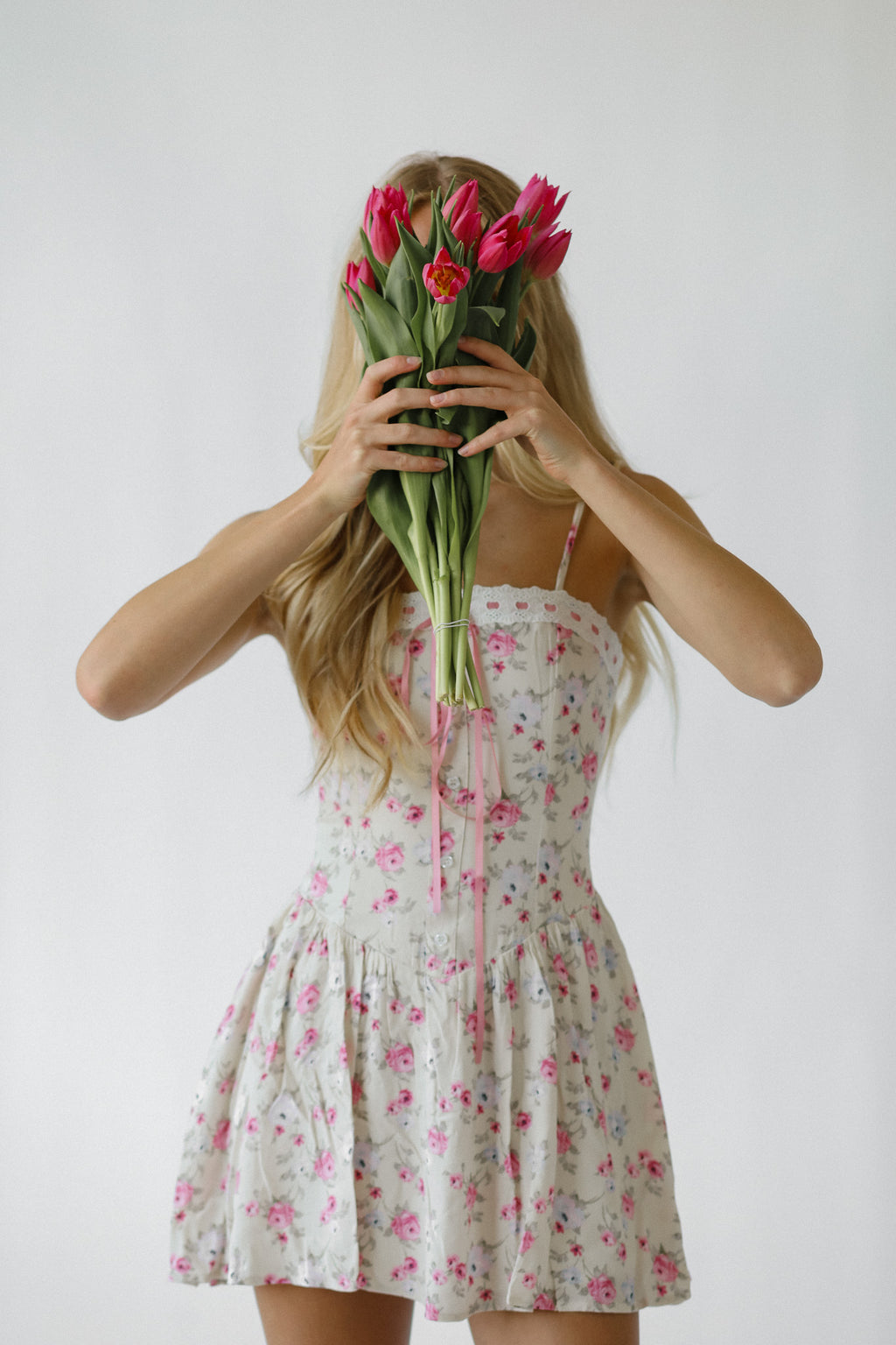 FLORAL RIBBON CORSET MINI DRESS