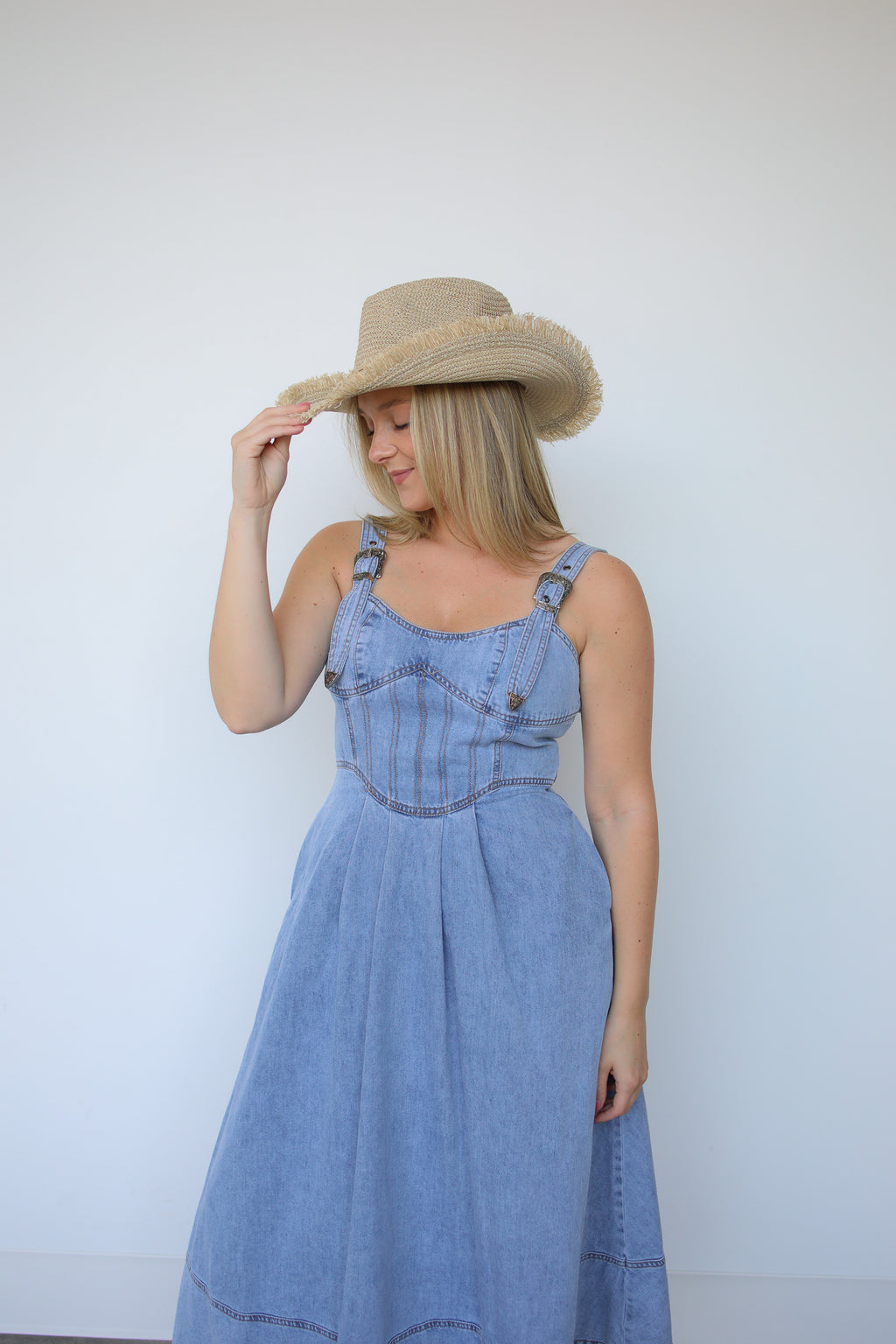 BUCKLE STRAP DENIM DRESS