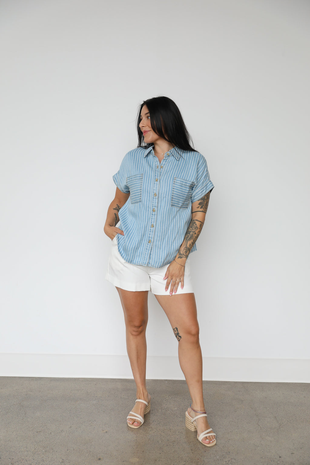 PINSTRIPE CHAMBRAY SHIRT