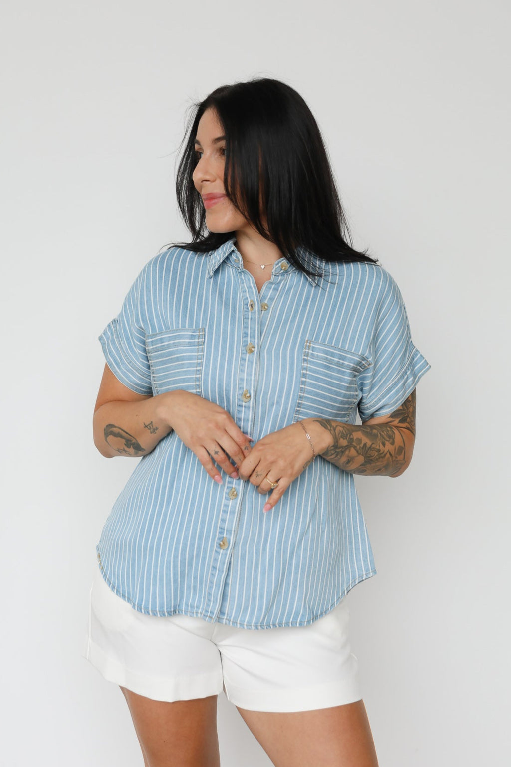 PINSTRIPE CHAMBRAY SHIRT
