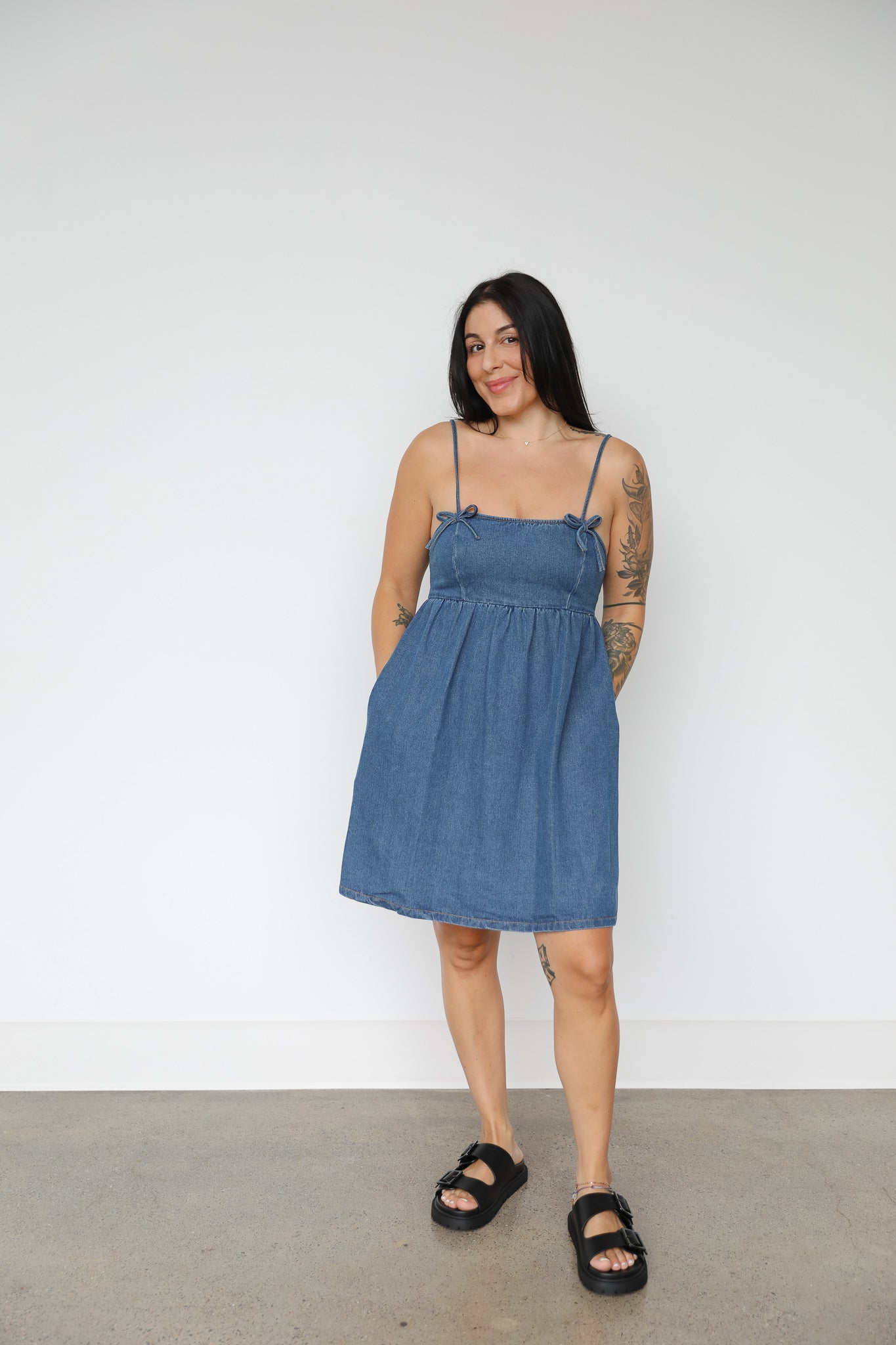 DENIM BOW DETAIL DRESS