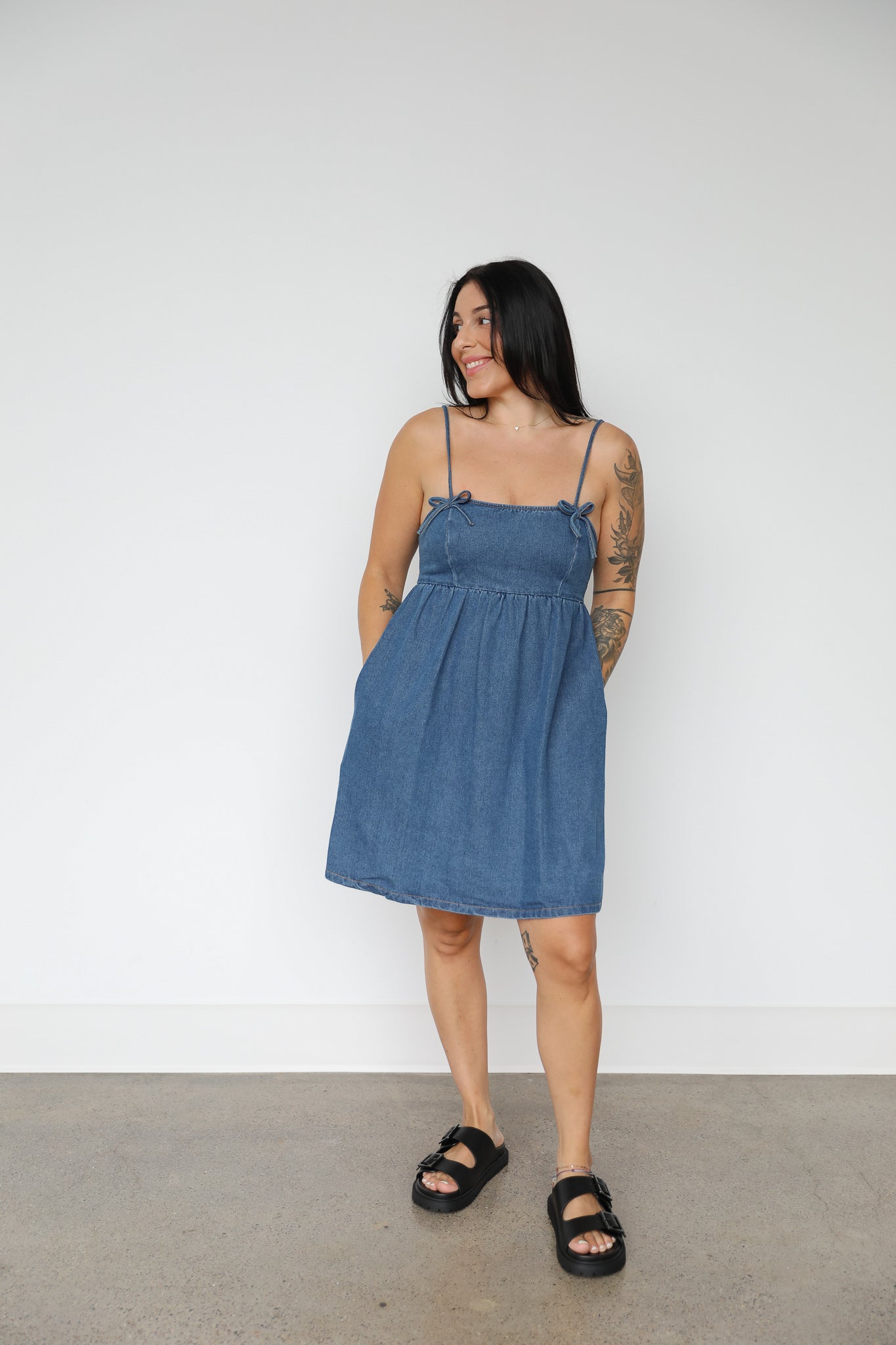 DENIM BOW DETAIL DRESS