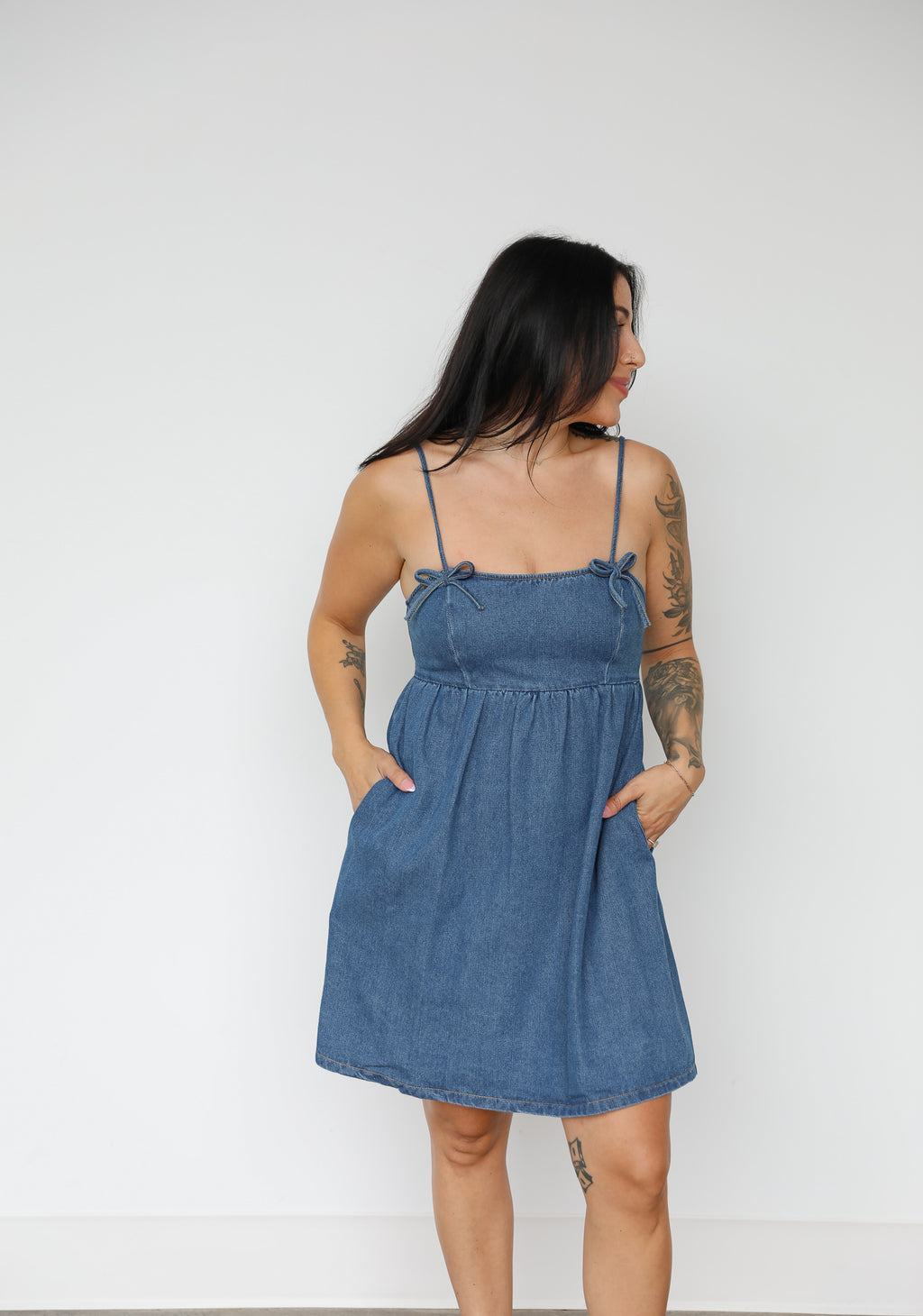 DENIM BOW DETAIL DRESS