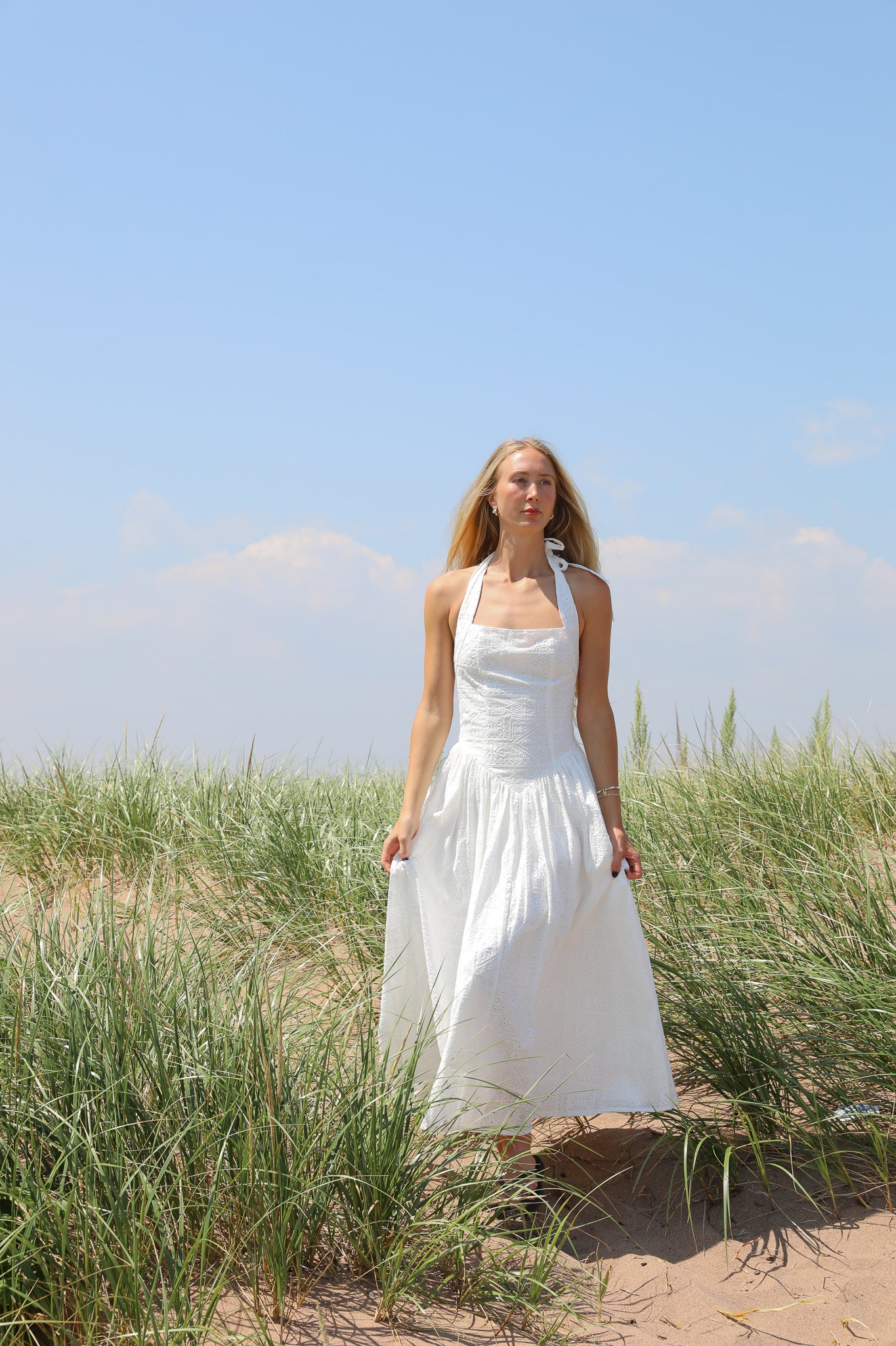 BOHEMIAN EYELET MIDI DRESS