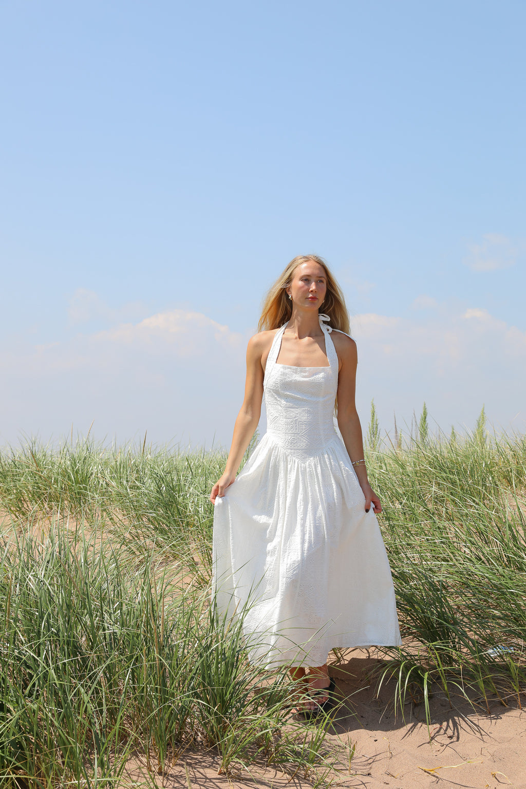 BOHEMIAN EYELET MIDI DRESS