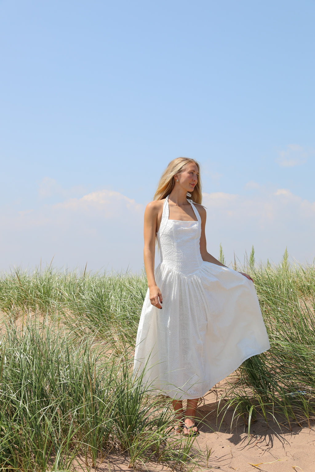 BOHEMIAN EYELET MIDI DRESS