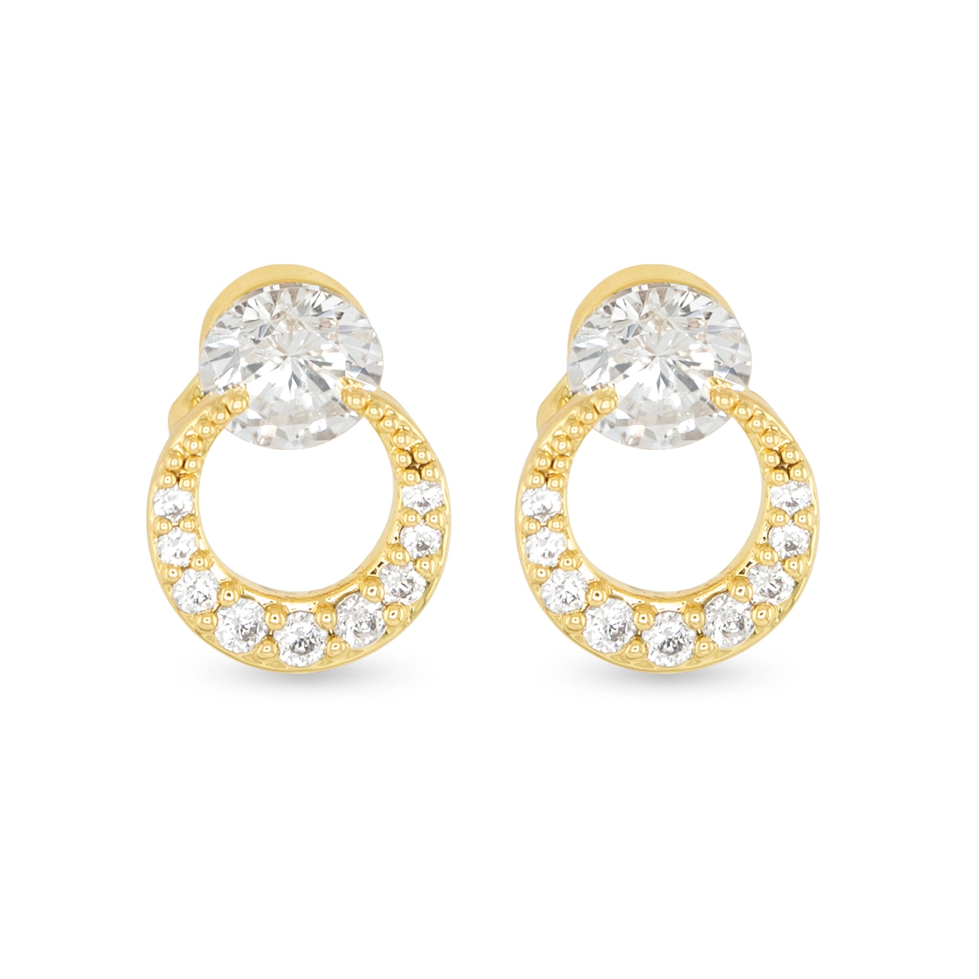 GOLD CZ HALF MOON EARRINGS