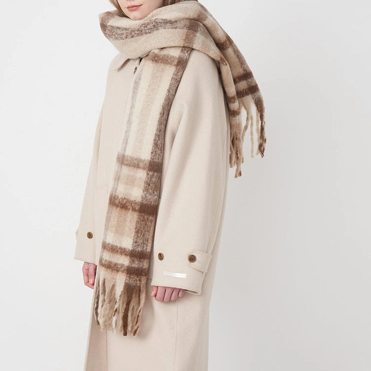 PLAID TASSEL MOHAIR SCARF