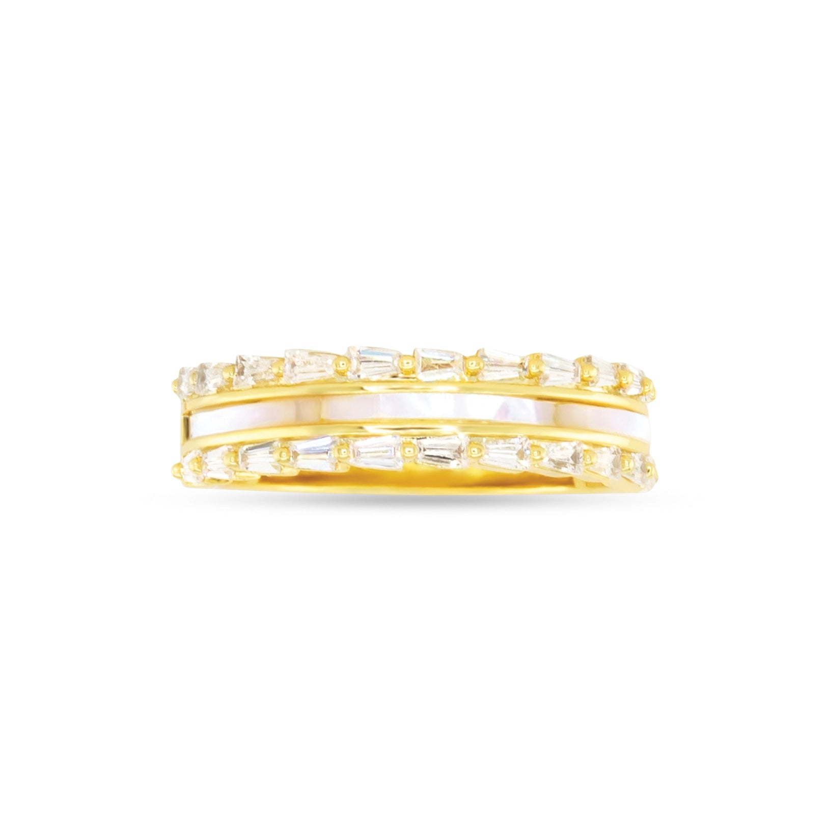 GOLD CZ + MOP THREE ROW RING