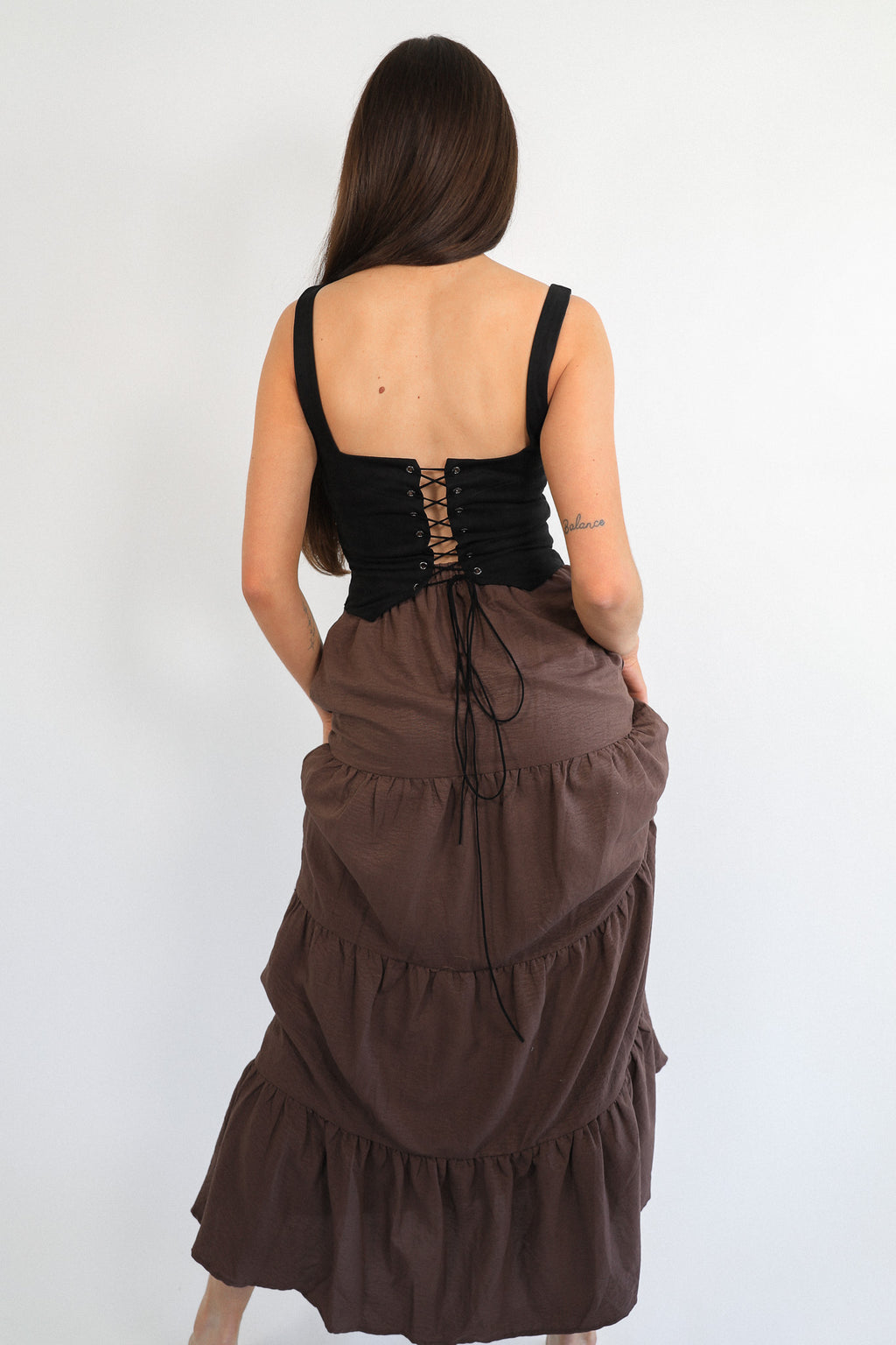 SOLID BROWN TIERED MAXI