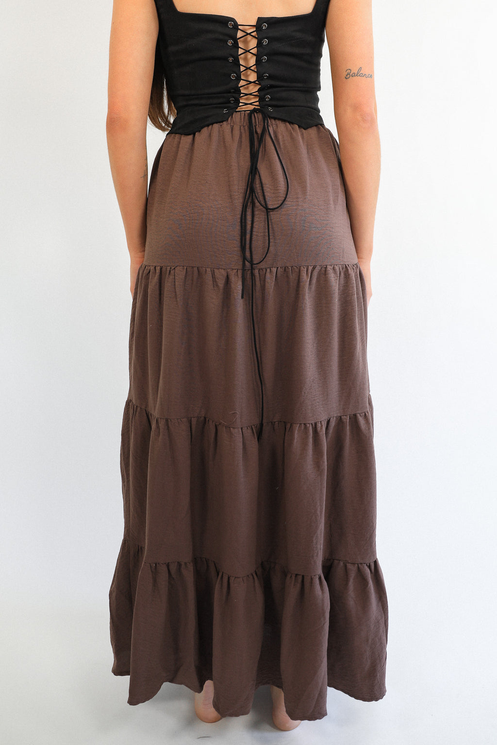 SOLID BROWN TIERED MAXI