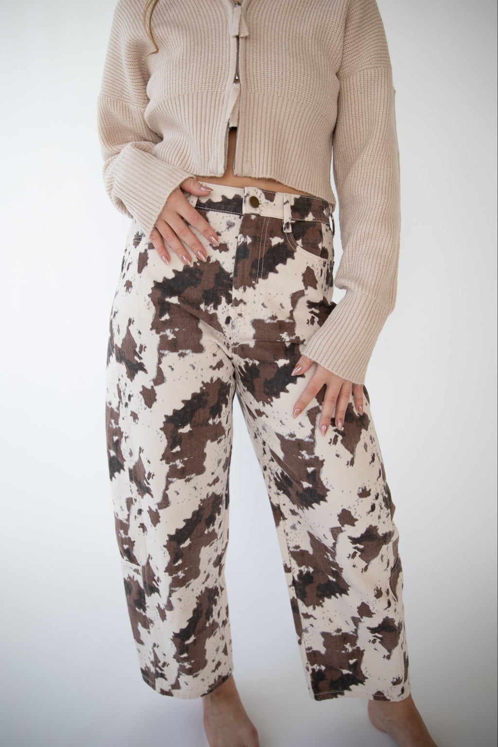 BECK COW PRINT BARREL JEAN