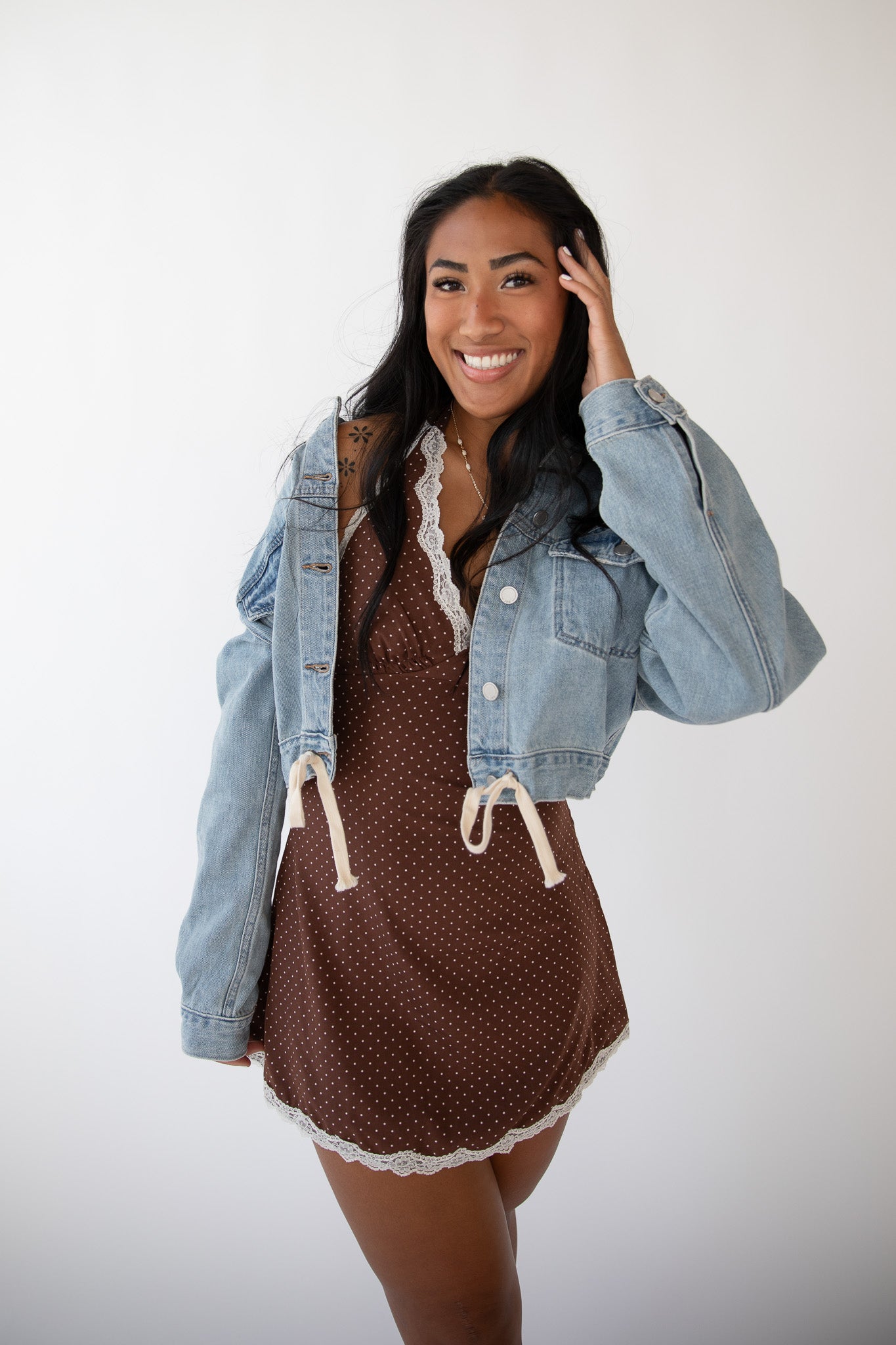 TIED WAIST DENIM CROP JACKET