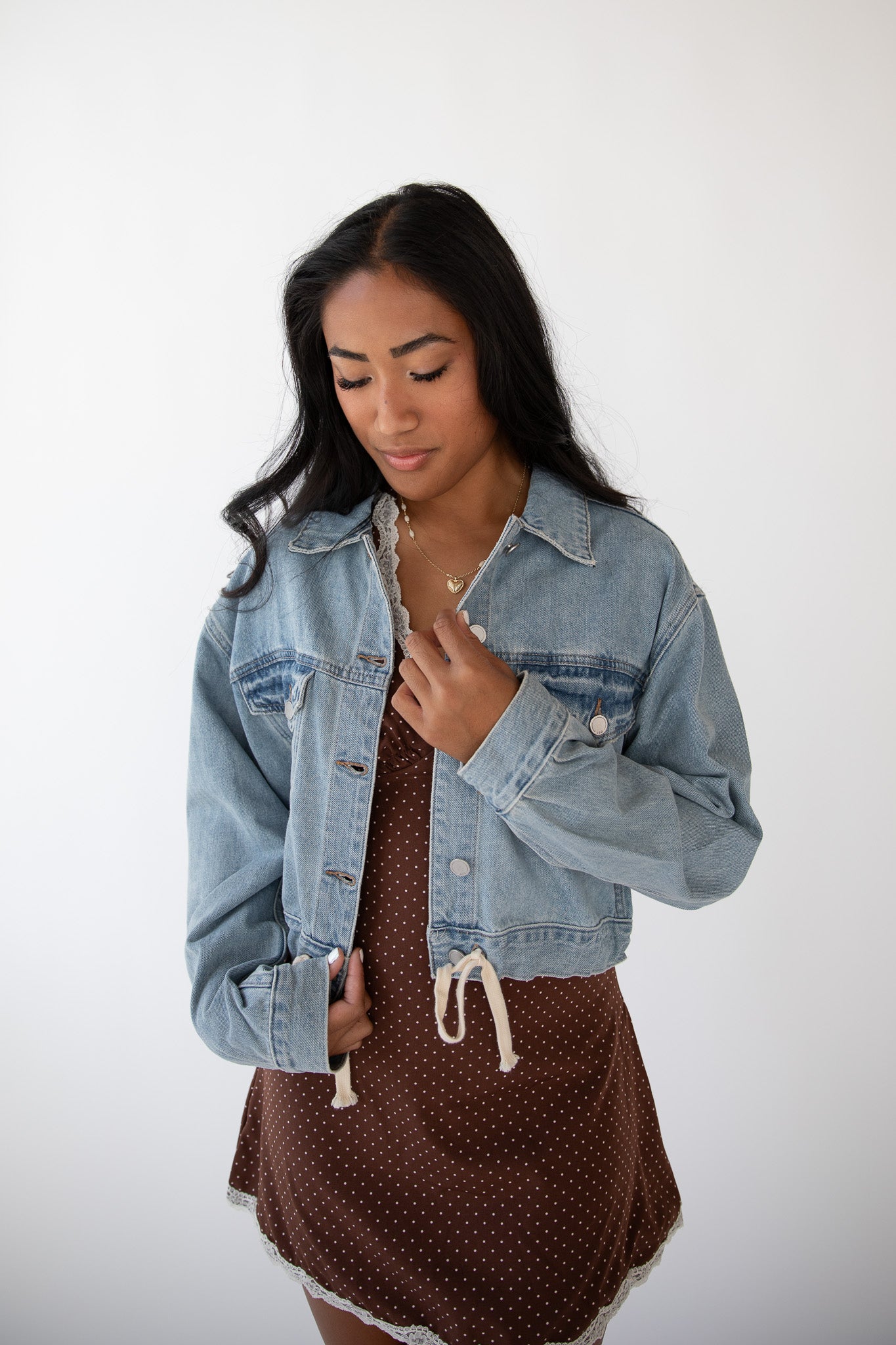 TIED WAIST DENIM CROP JACKET
