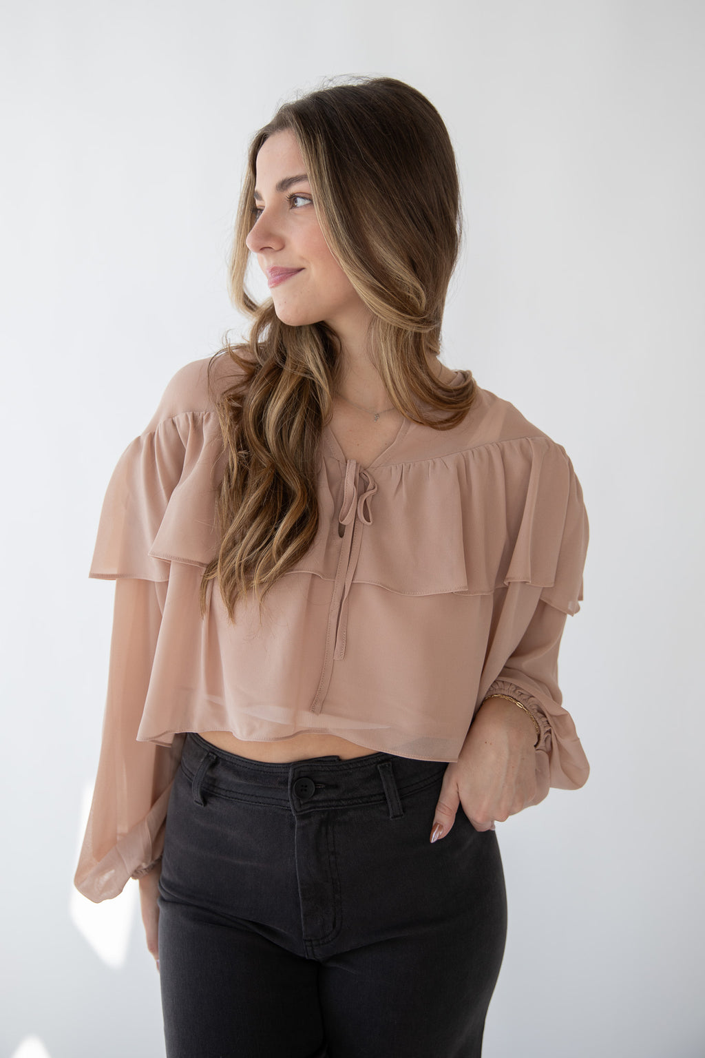 BLUSH PETAL CROPPED BLOUSE
