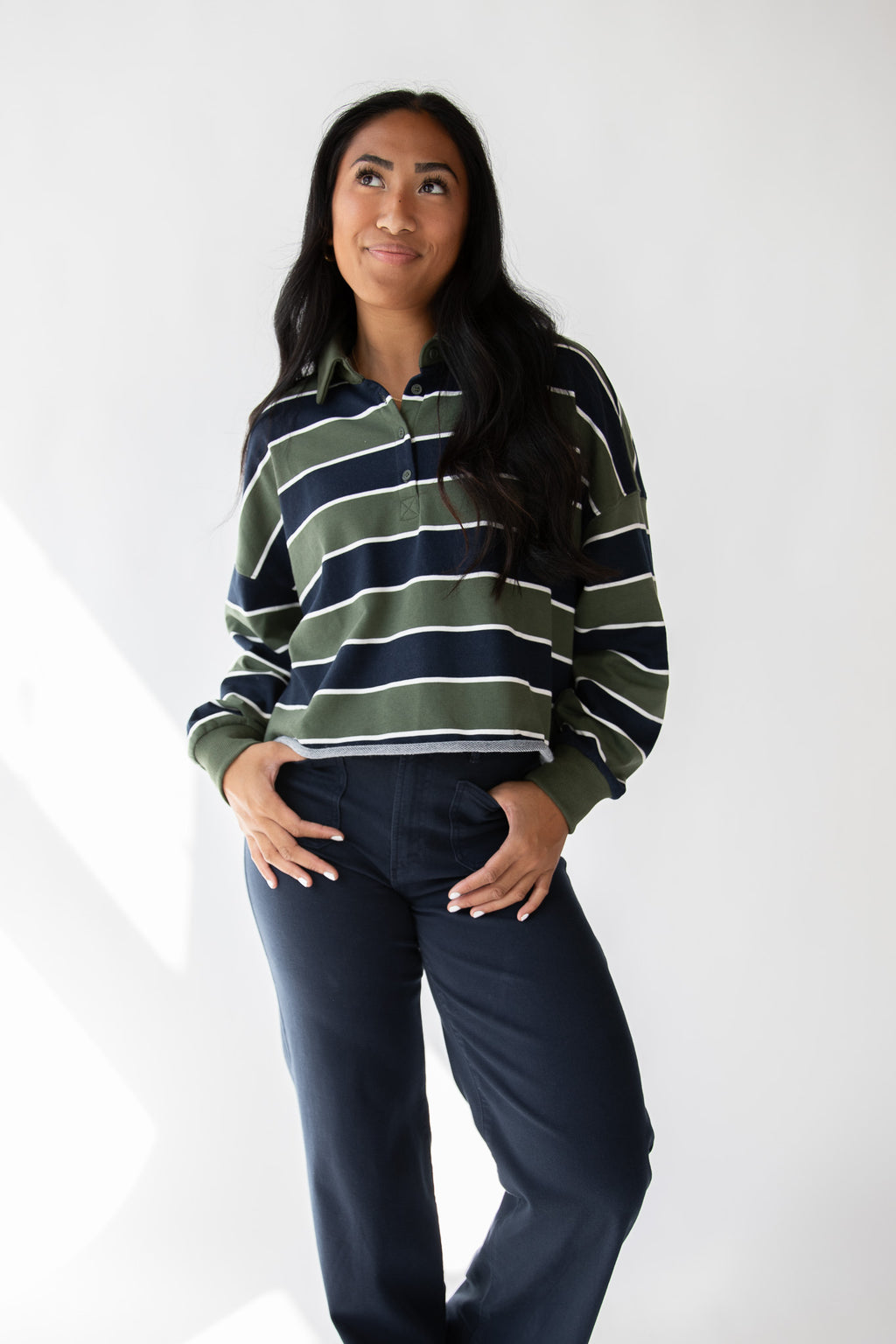 OLIVE STRIPE RUGBY POLO TEE