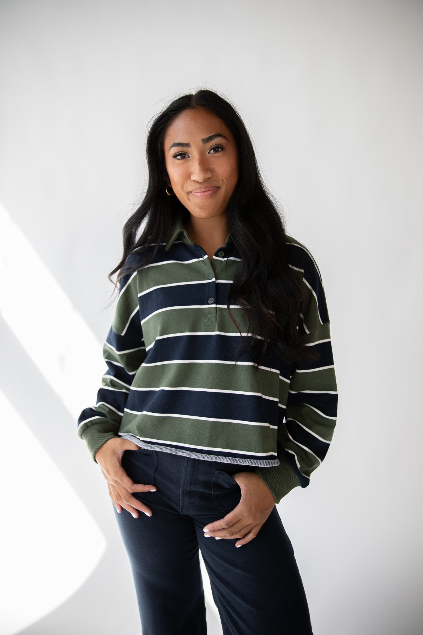 OLIVE STRIPE RUGBY POLO TEE