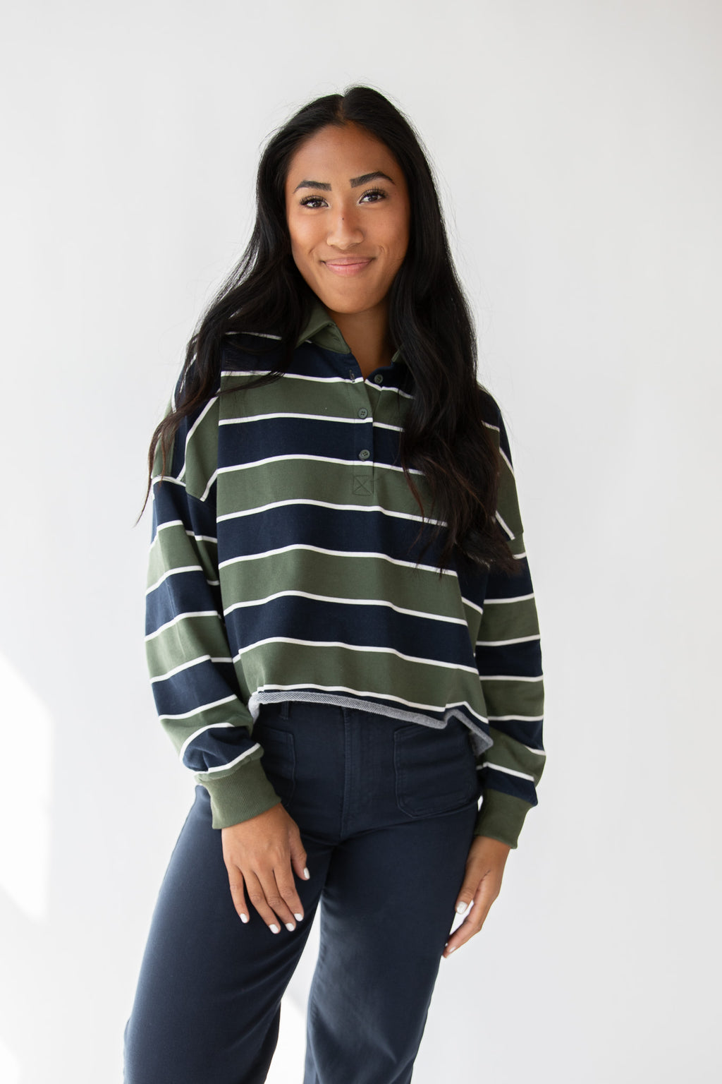OLIVE STRIPE RUGBY POLO TEE