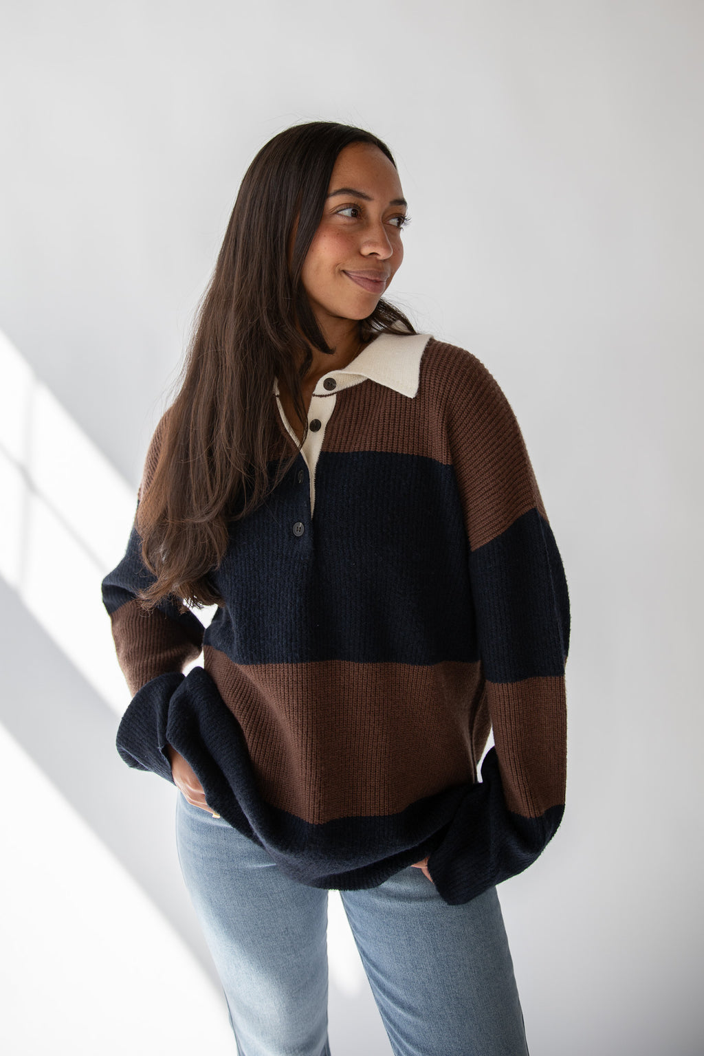 ERIN STRIPE POLO SWEATER