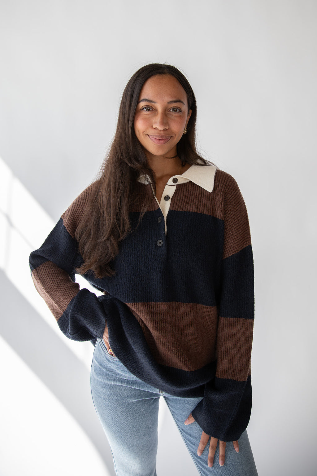 ERIN STRIPE POLO SWEATER