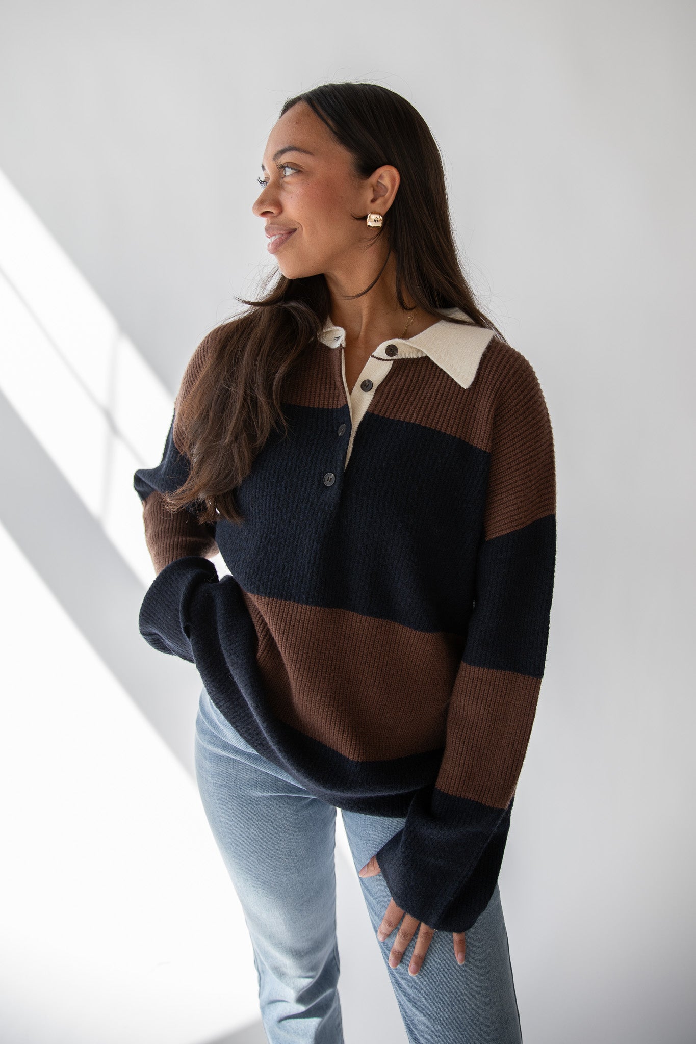 ERIN STRIPE POLO SWEATER