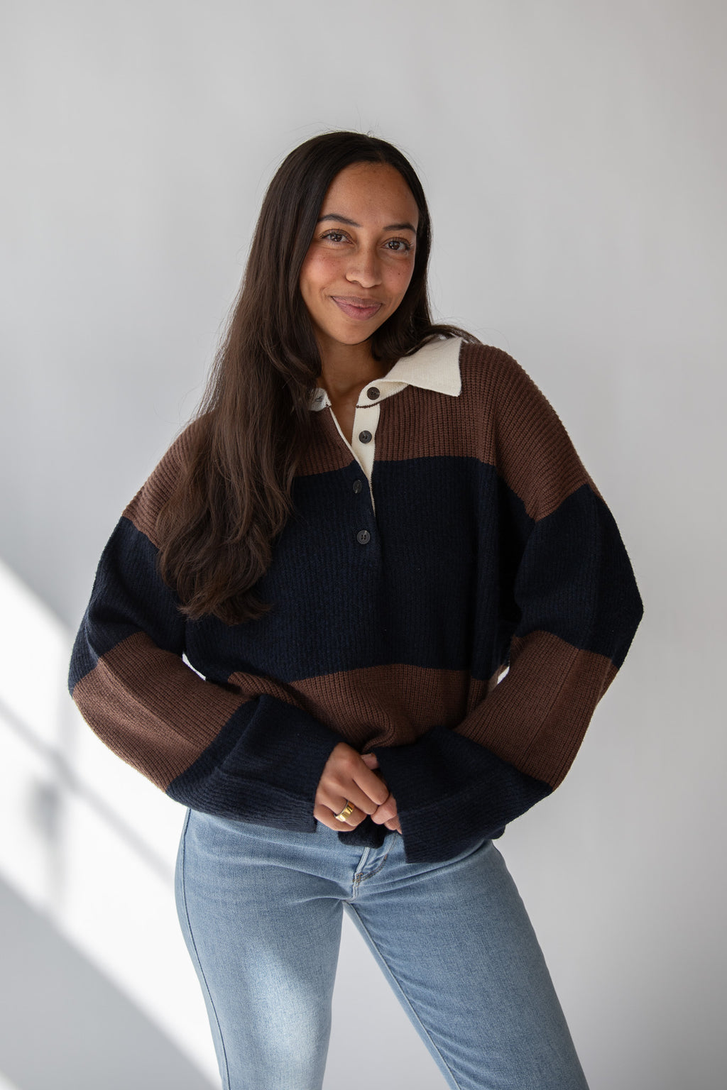 ERIN STRIPE POLO SWEATER