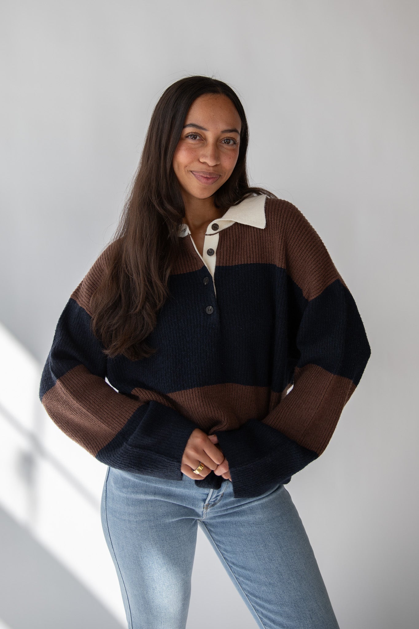 ERIN STRIPE POLO SWEATER