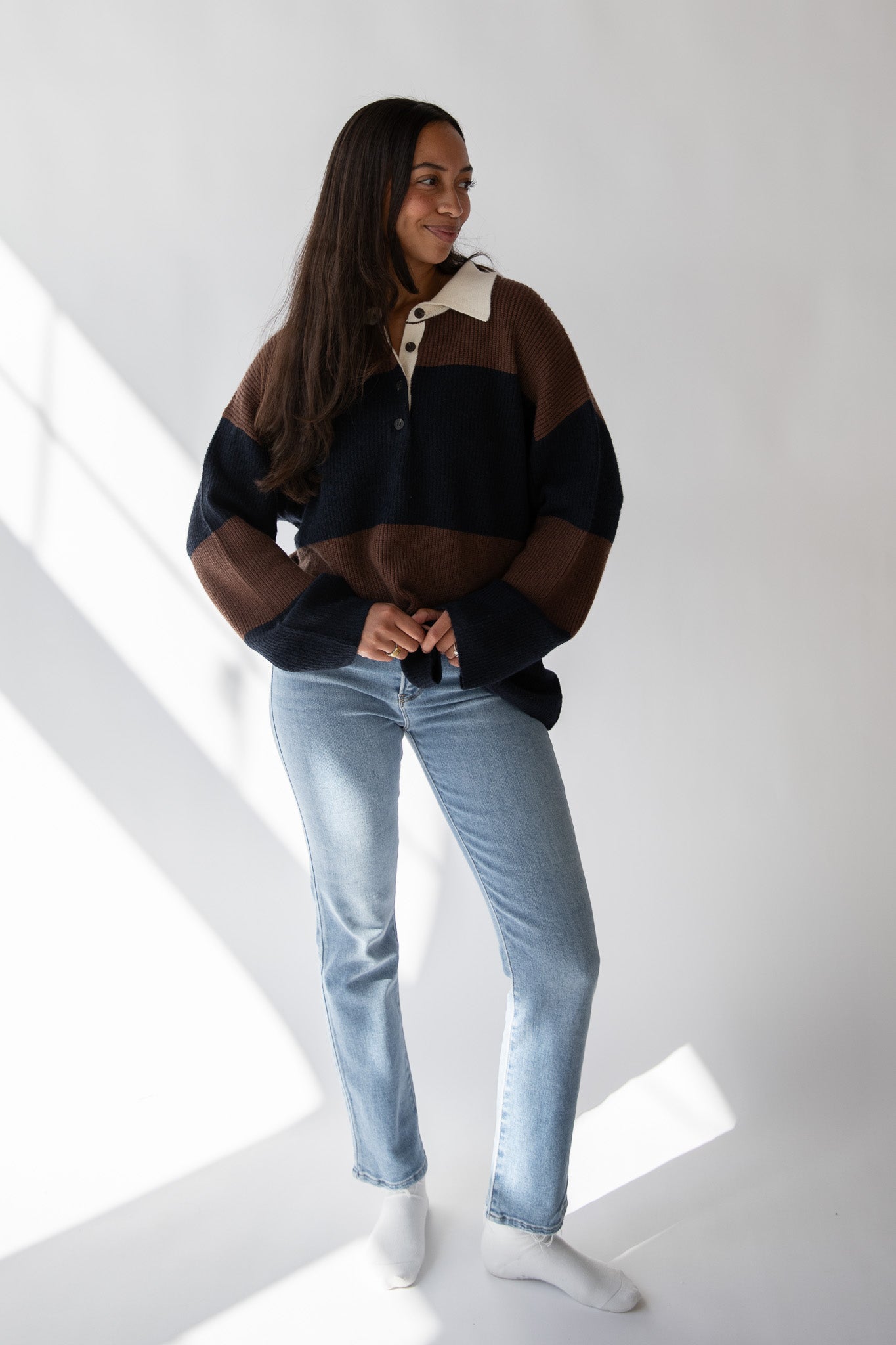 ERIN STRIPE POLO SWEATER