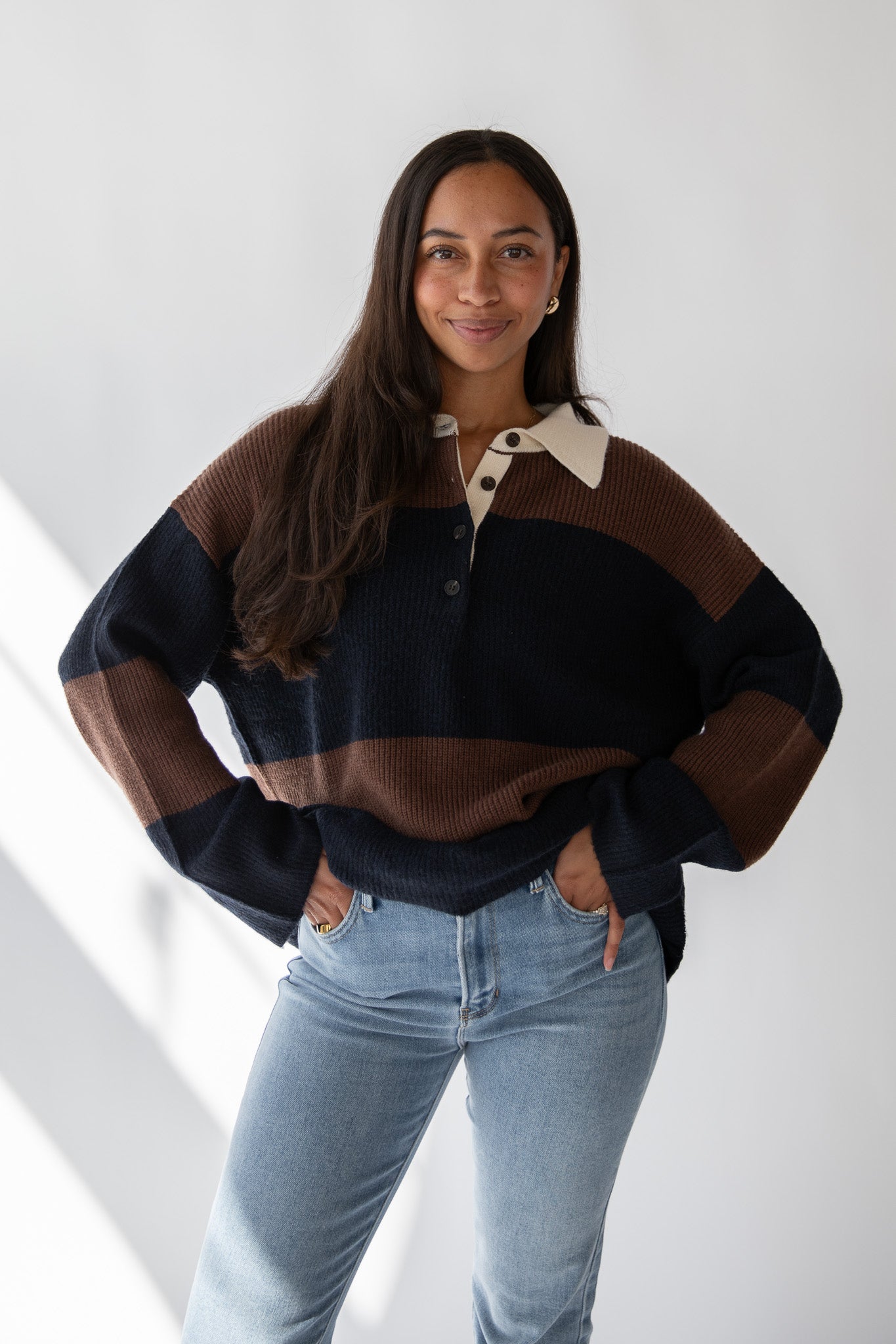 ERIN STRIPE POLO SWEATER