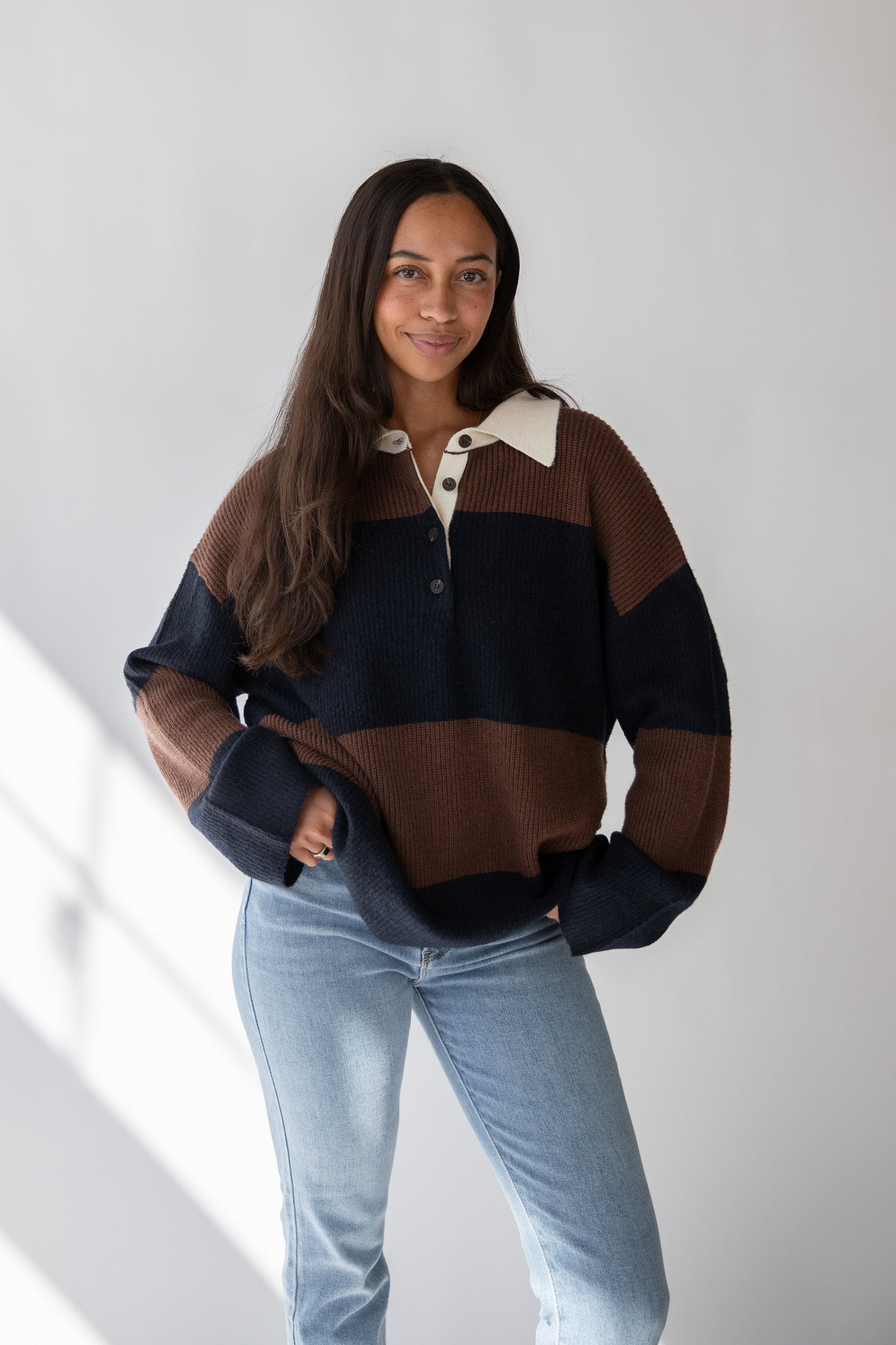 ERIN STRIPE POLO SWEATER