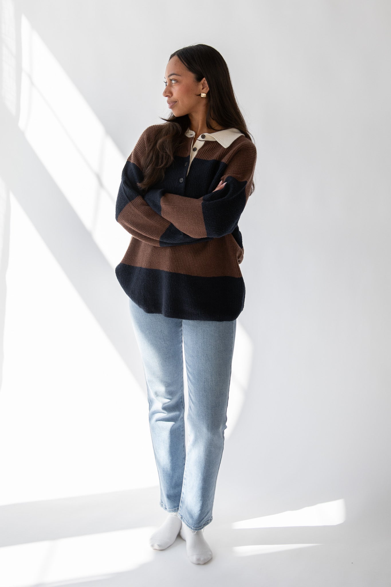 ERIN STRIPE POLO SWEATER