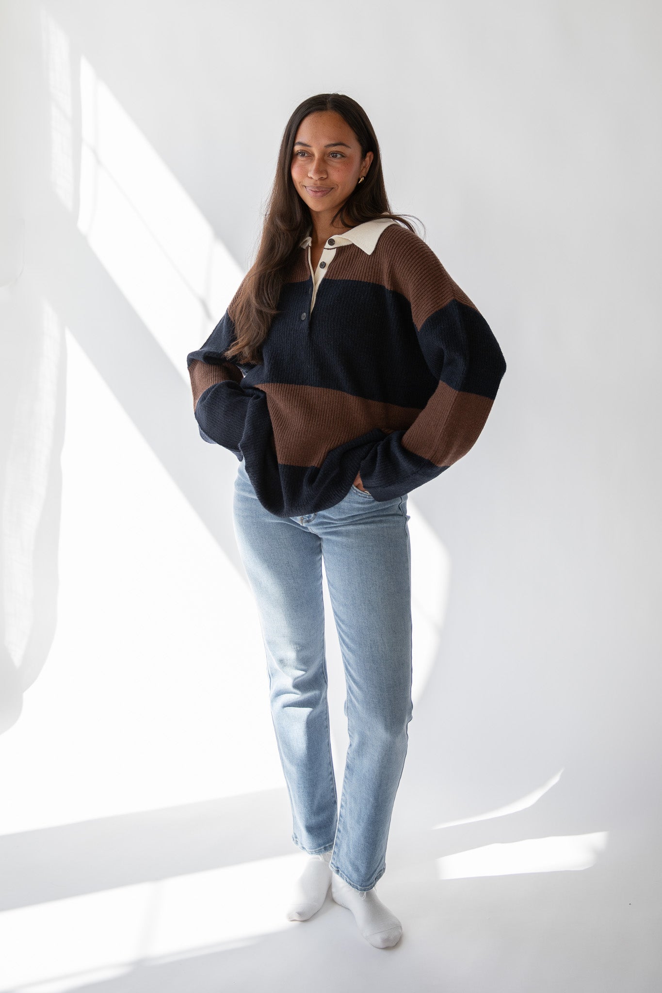 ERIN STRIPE POLO SWEATER