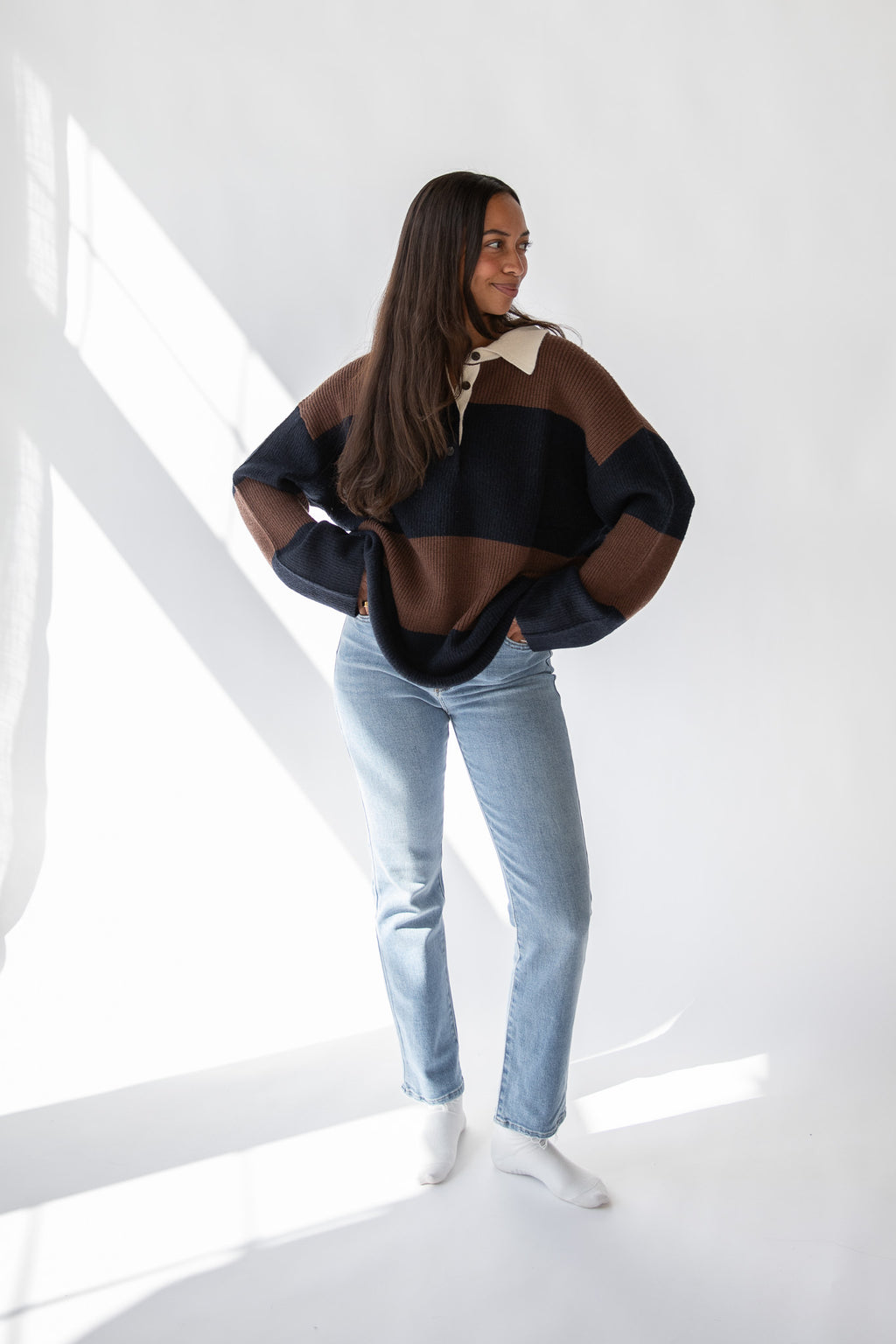 ERIN STRIPE POLO SWEATER