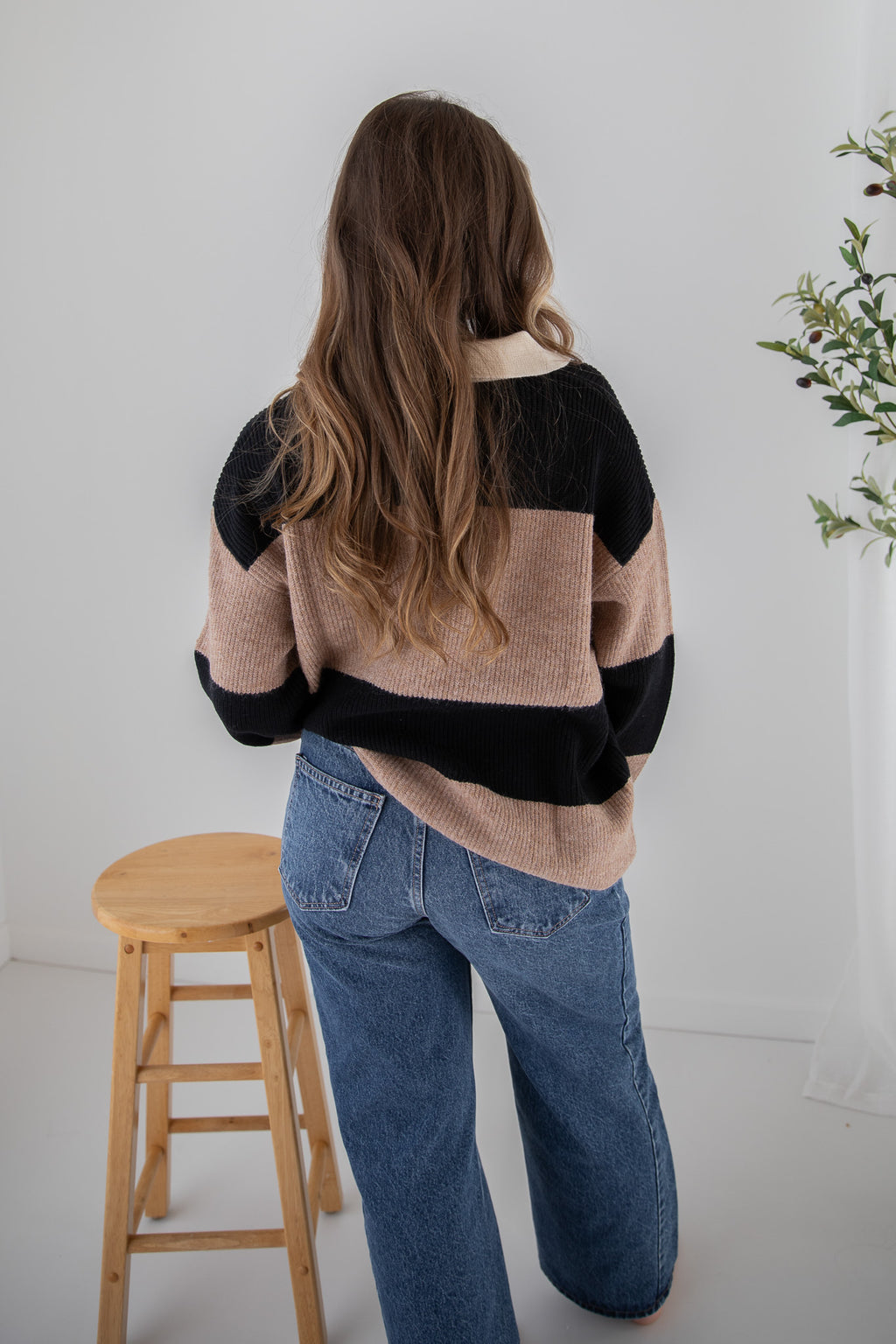 GENEVIEVE POLO STRIPED SWEATER