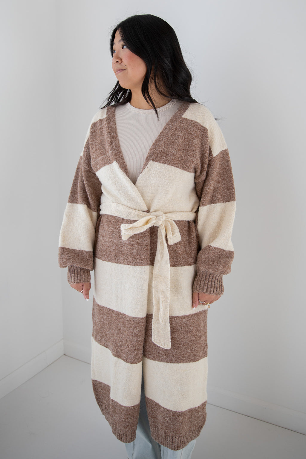 LONG-LINE STRIPE CARDIGAN