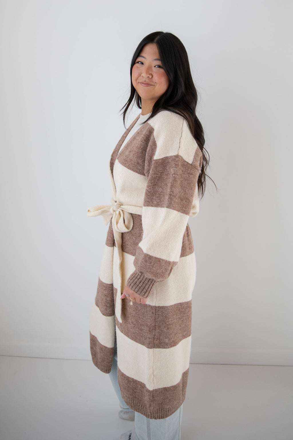 LONG-LINE STRIPE CARDIGAN