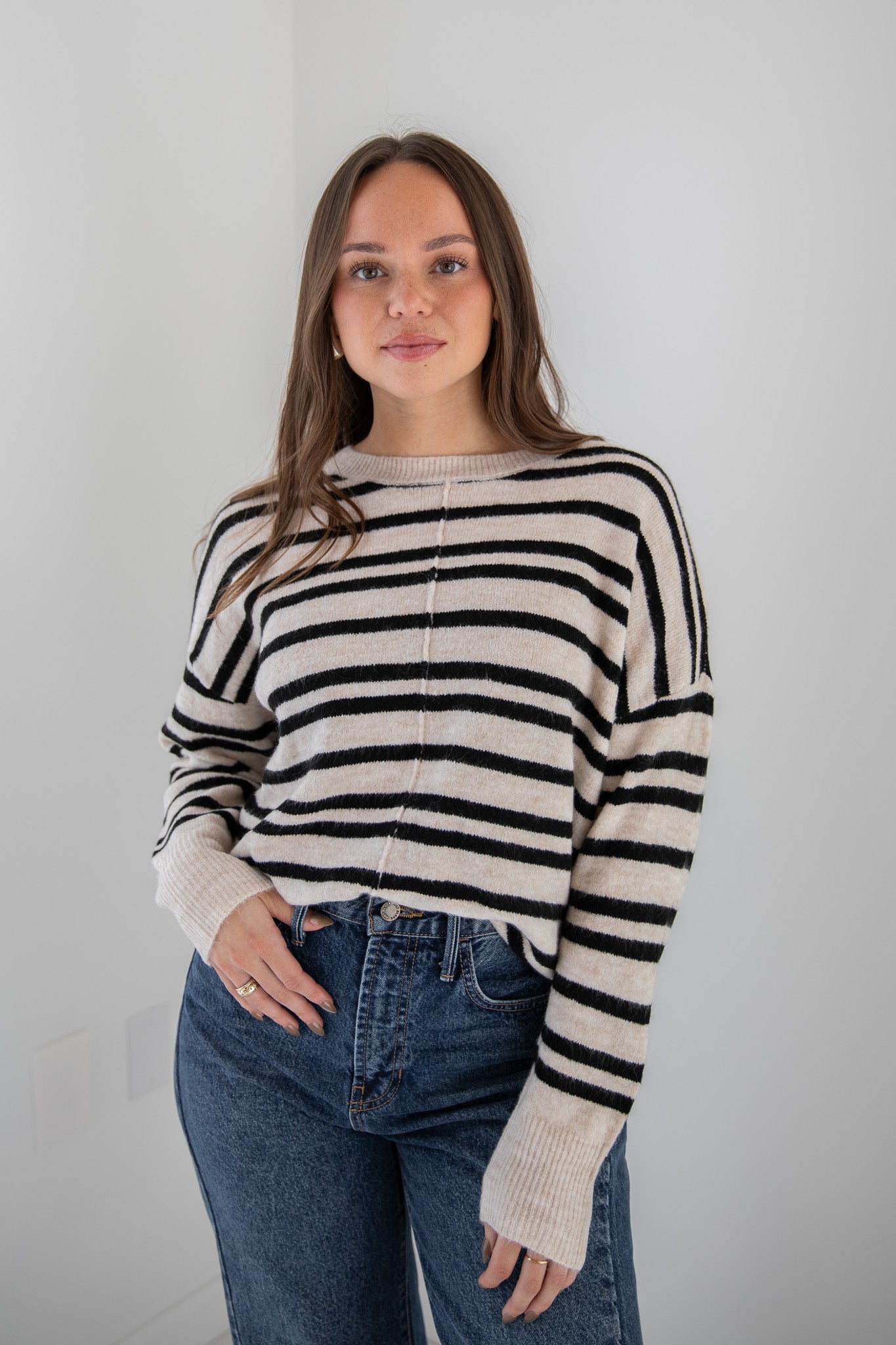 INDY SEAM DETAIL STRIPED SWEATER