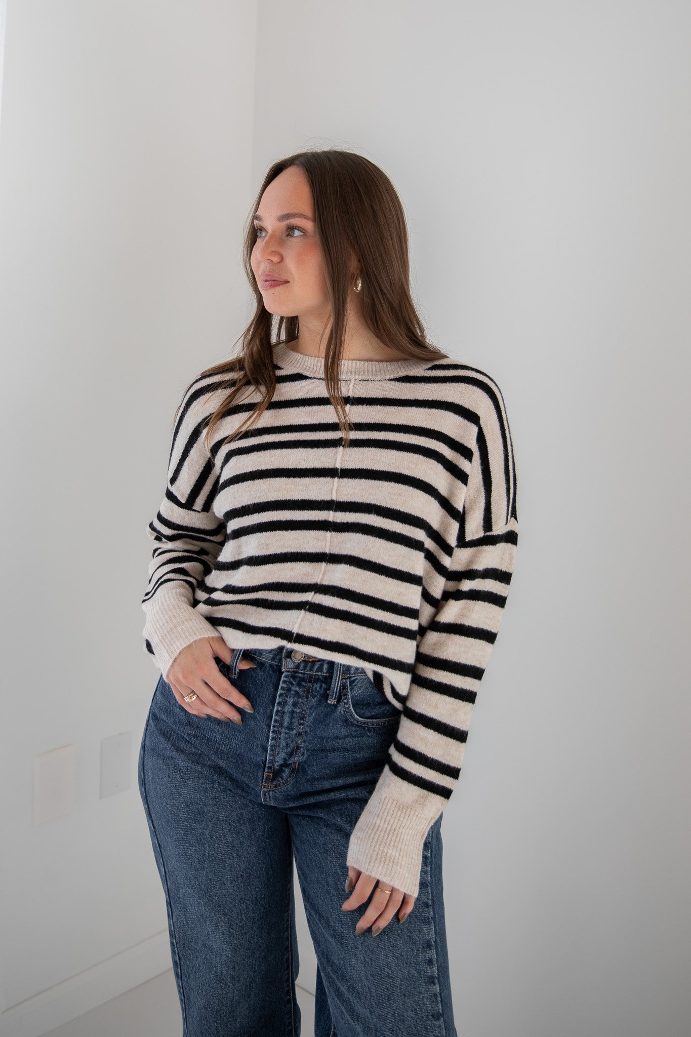 INDY SEAM DETAIL STRIPED SWEATER
