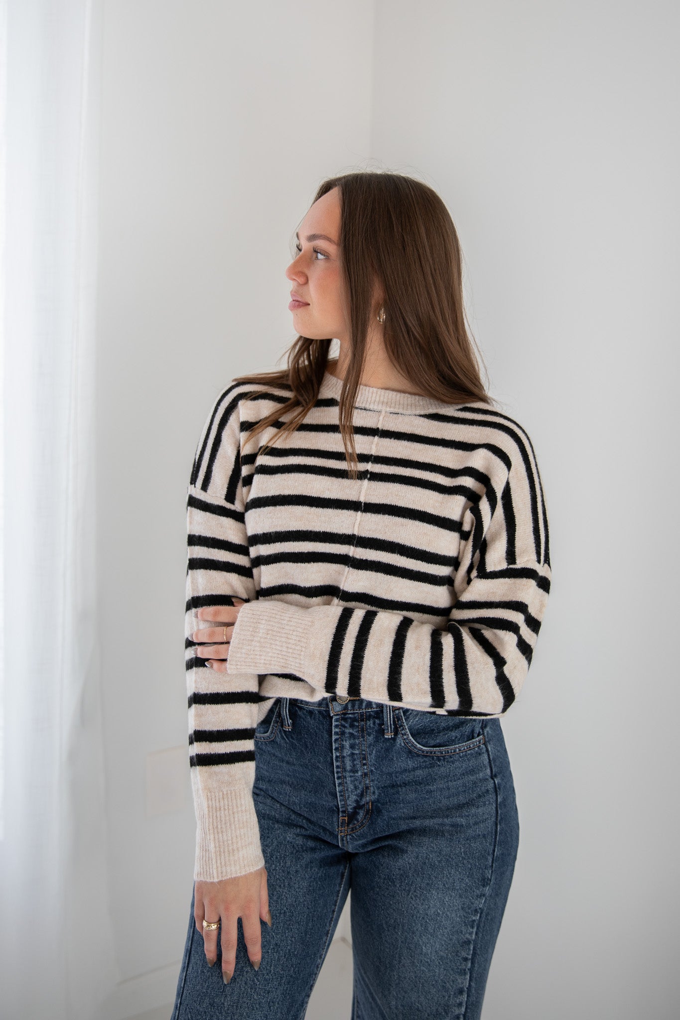 INDY SEAM DETAIL STRIPED SWEATER