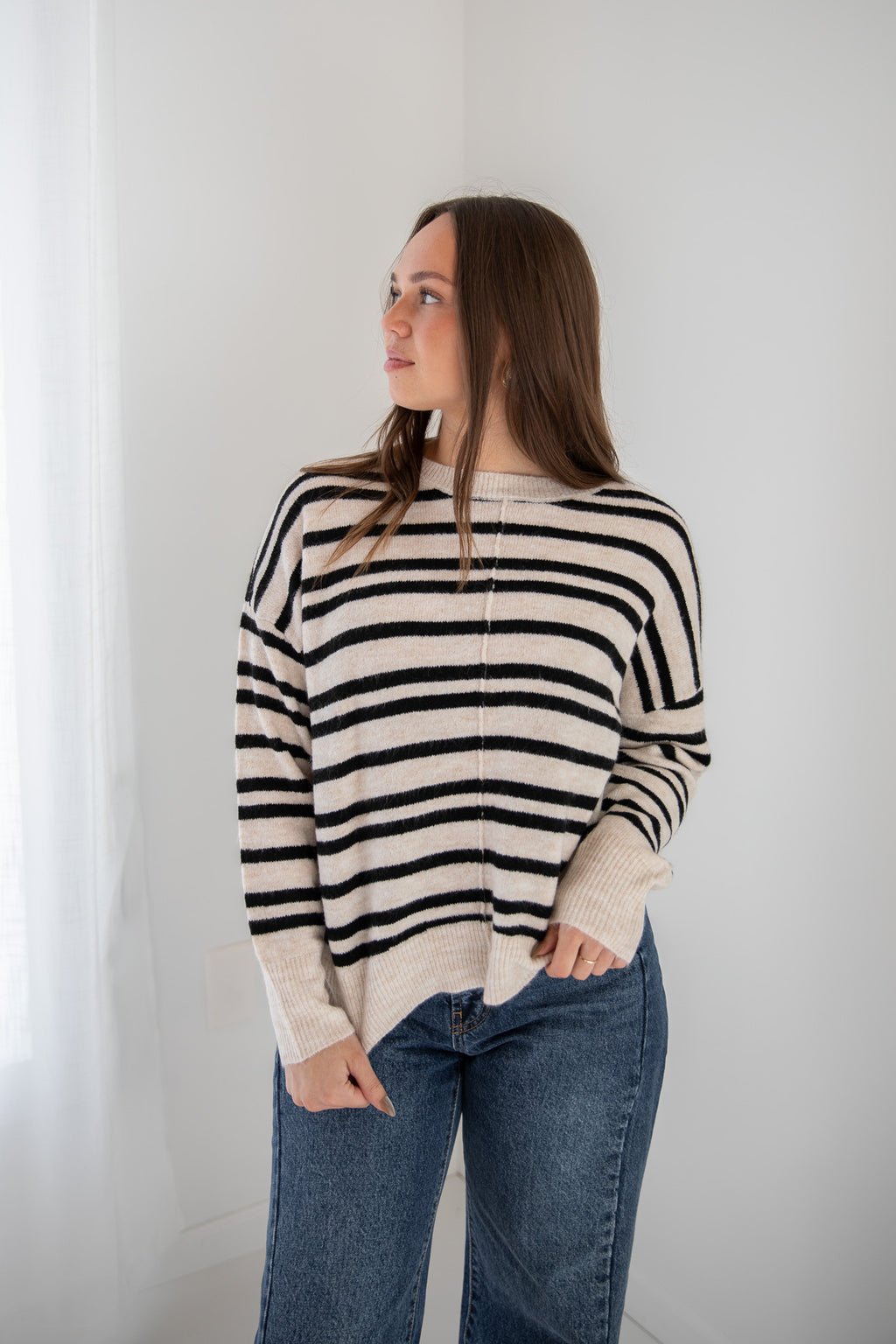 INDY SEAM DETAIL STRIPED SWEATER