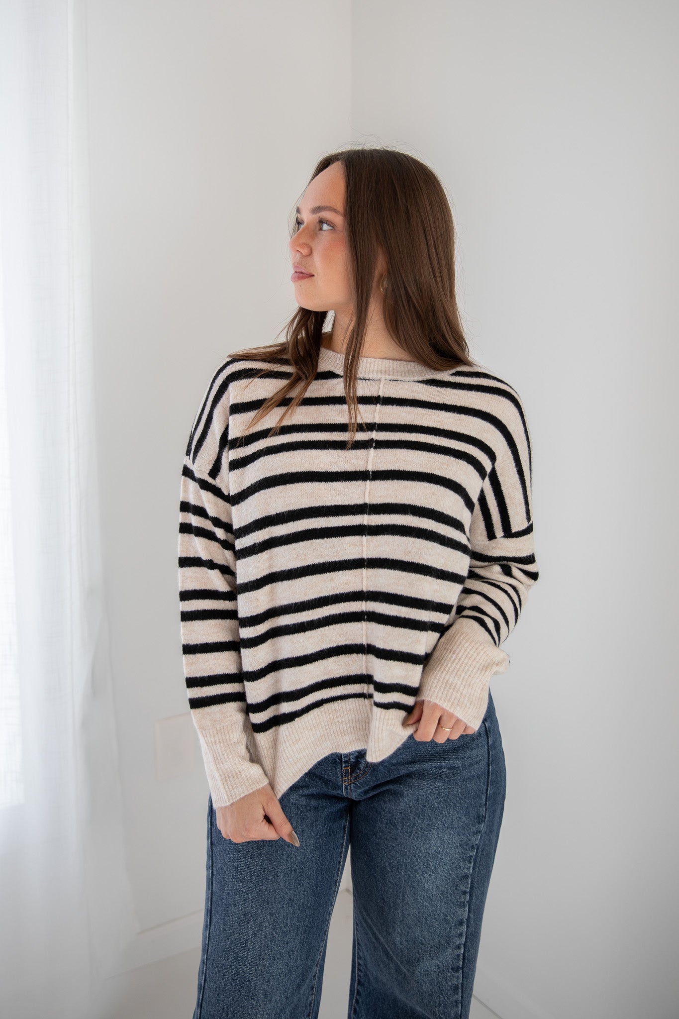 INDY SEAM DETAIL STRIPED SWEATER