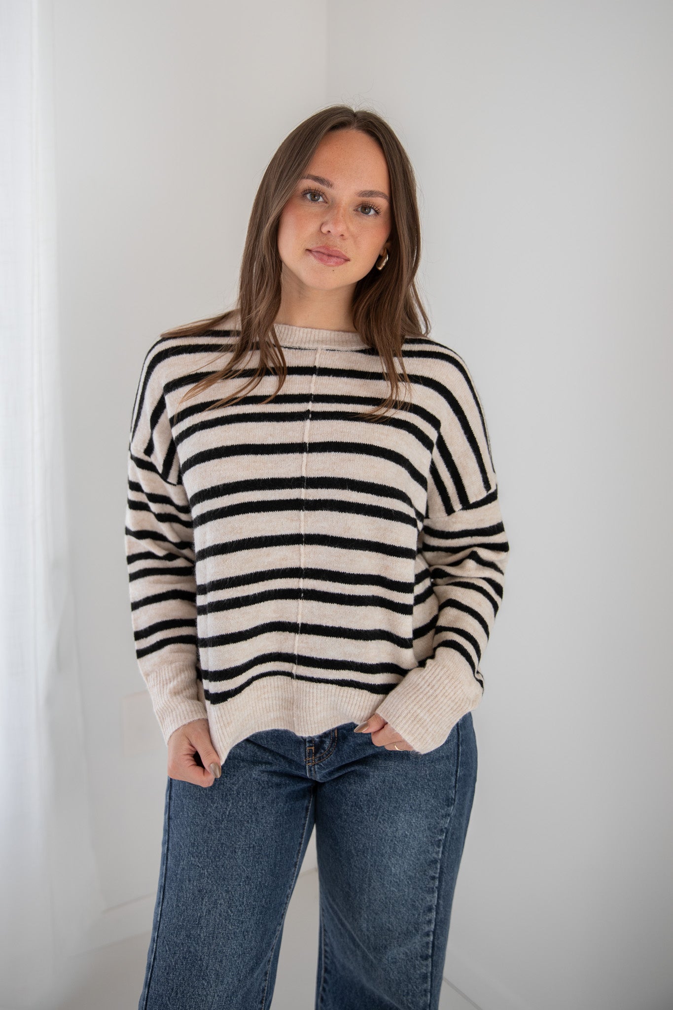 INDY SEAM DETAIL STRIPED SWEATER