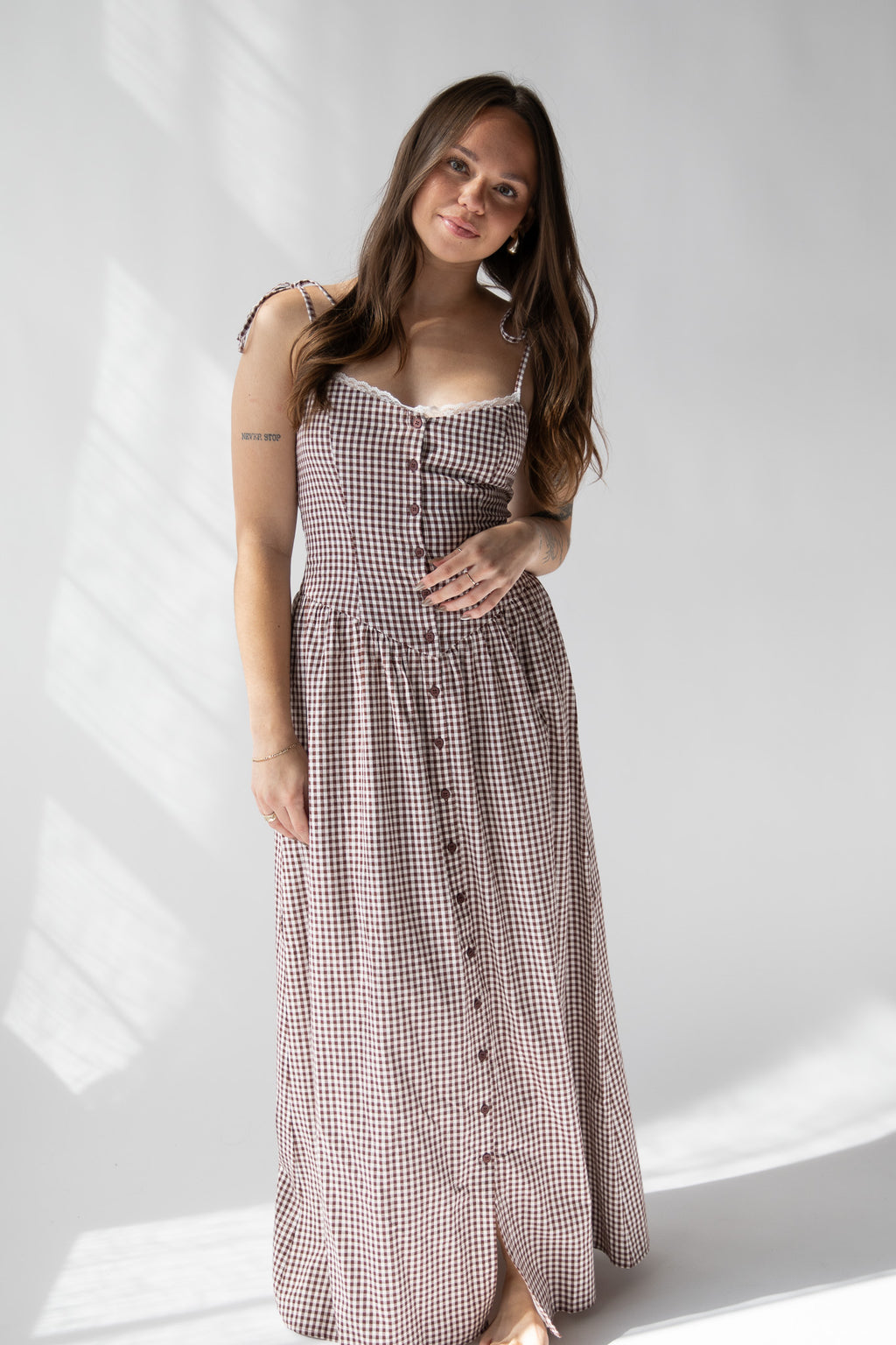 VALERIE GINGHAM DROP WAIST DRESS