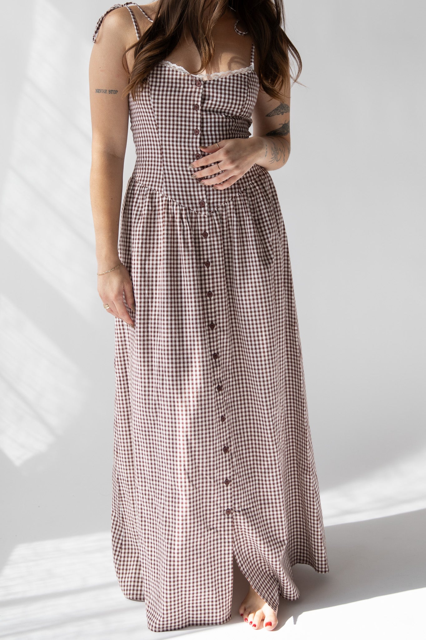 VALERIE GINGHAM DROP WAIST DRESS