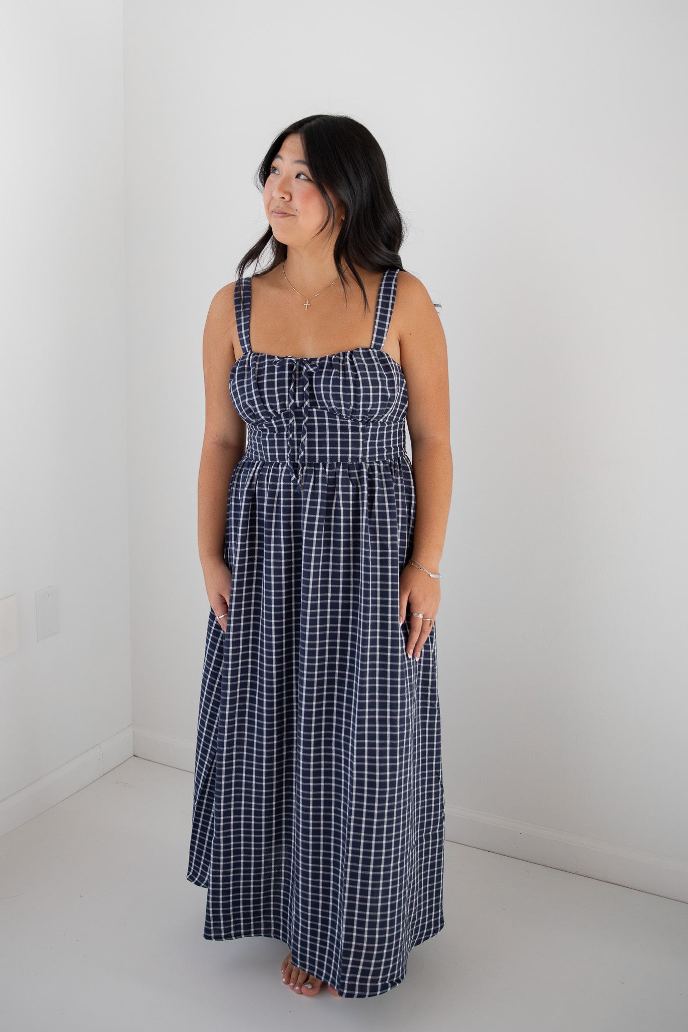 LIZZY PLAID MIDI DRESS