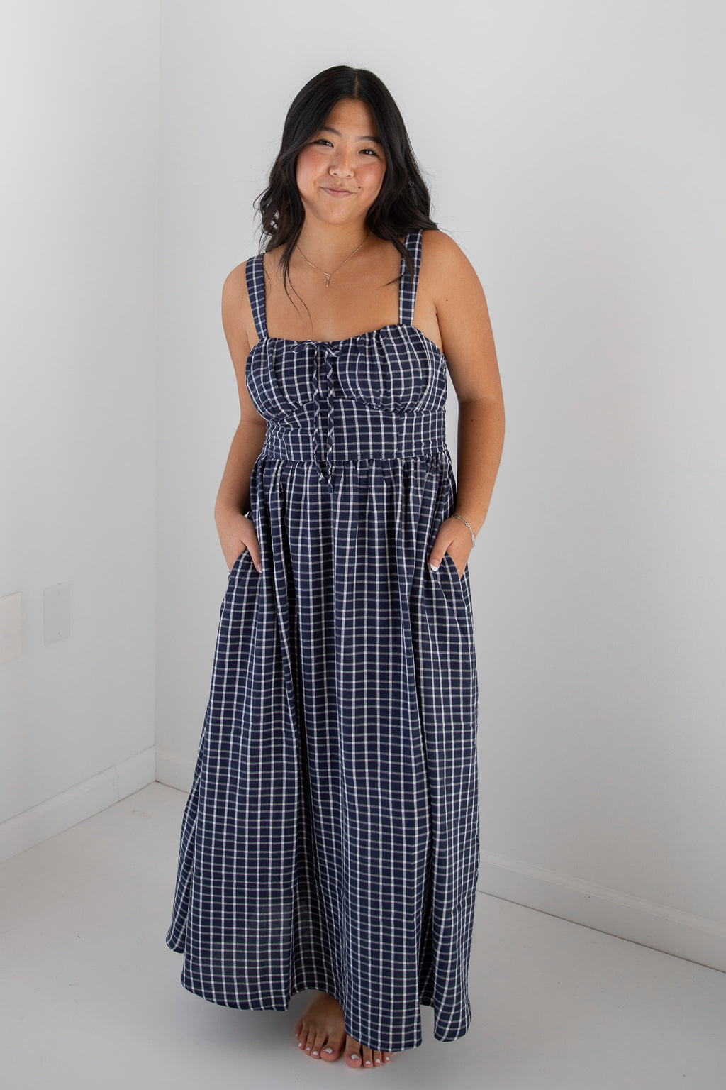 LIZZY PLAID MIDI DRESS