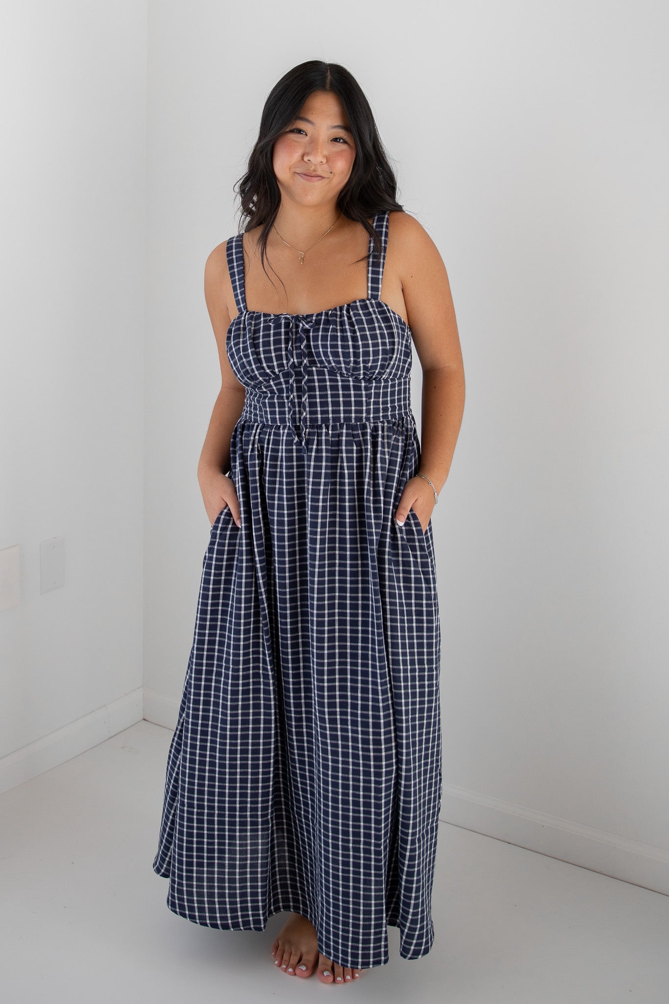 LIZZY PLAID MIDI DRESS