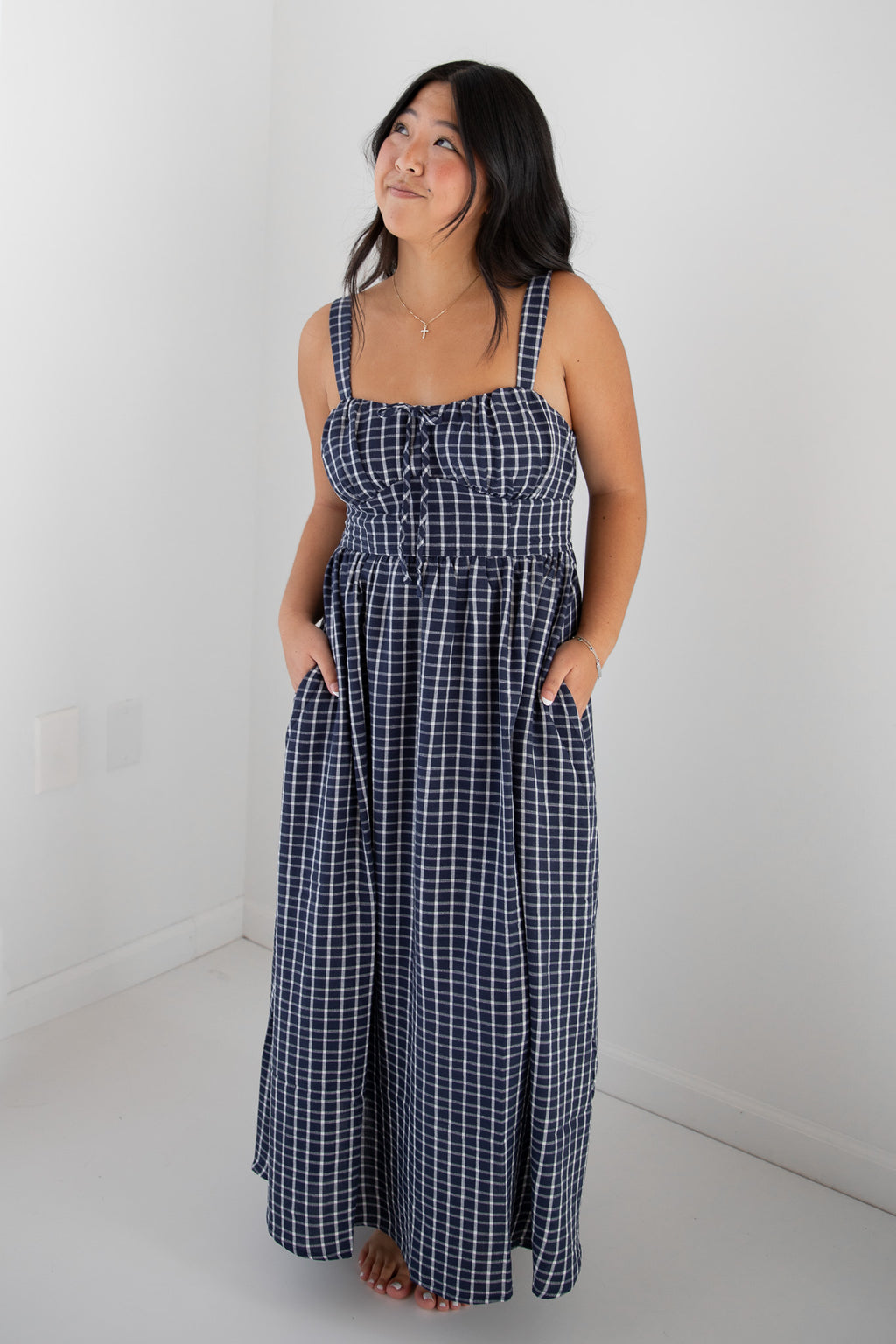 LIZZY PLAID MIDI DRESS
