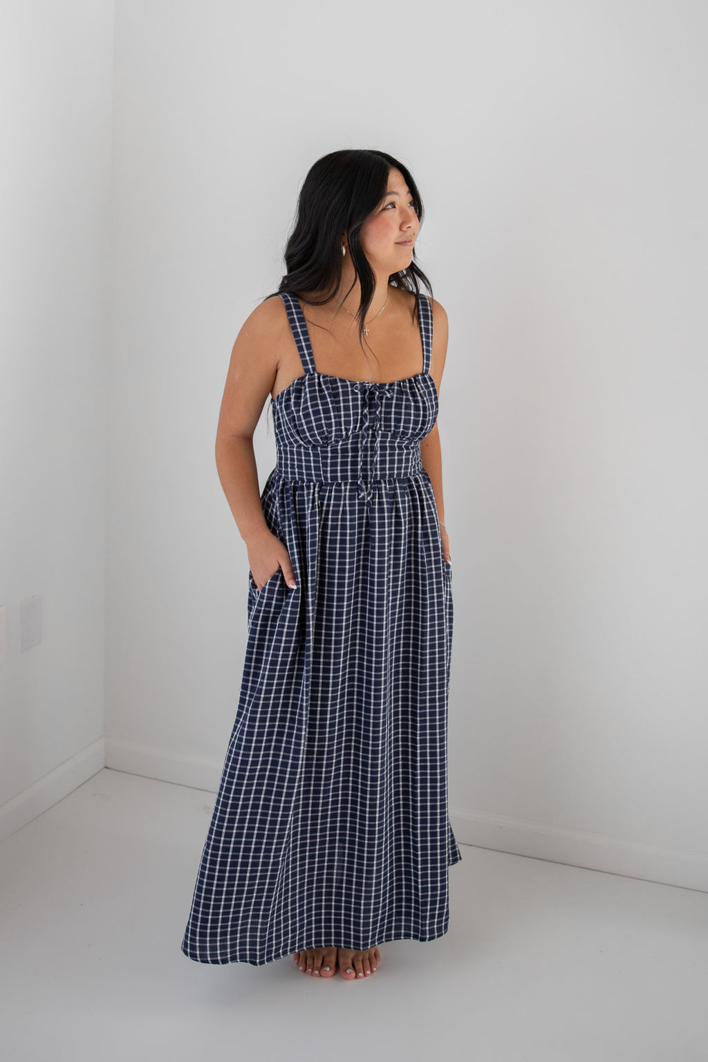 LIZZY PLAID MIDI DRESS