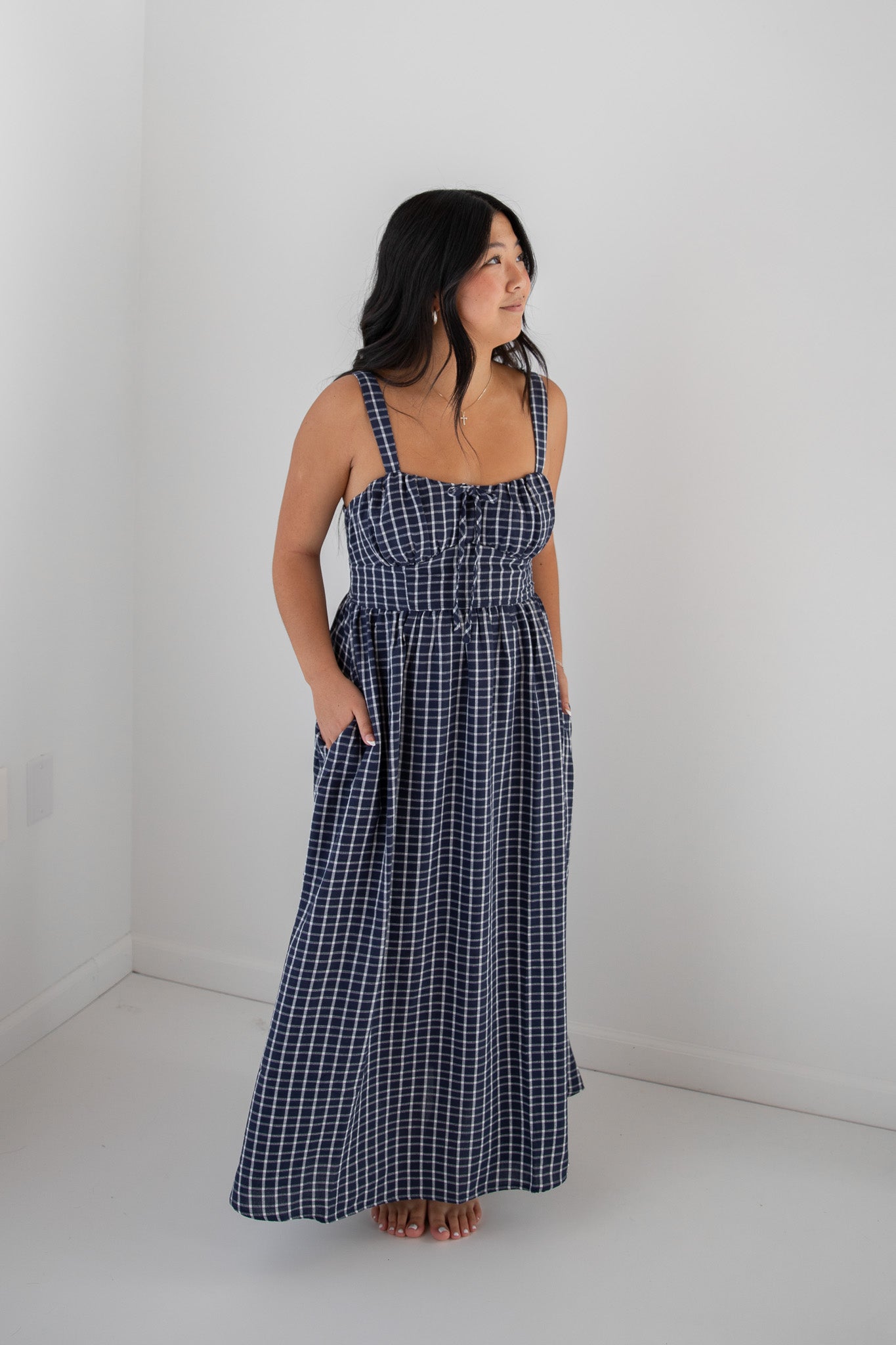 LIZZY PLAID MIDI DRESS